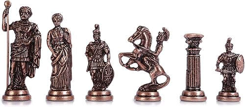 Miniatura 4 de Juego de ajedrez de metal para adultos, figuras históricas antiguas de cobre Roma, piezas hechas a mano y tablero de ajedrez de madera maciza
