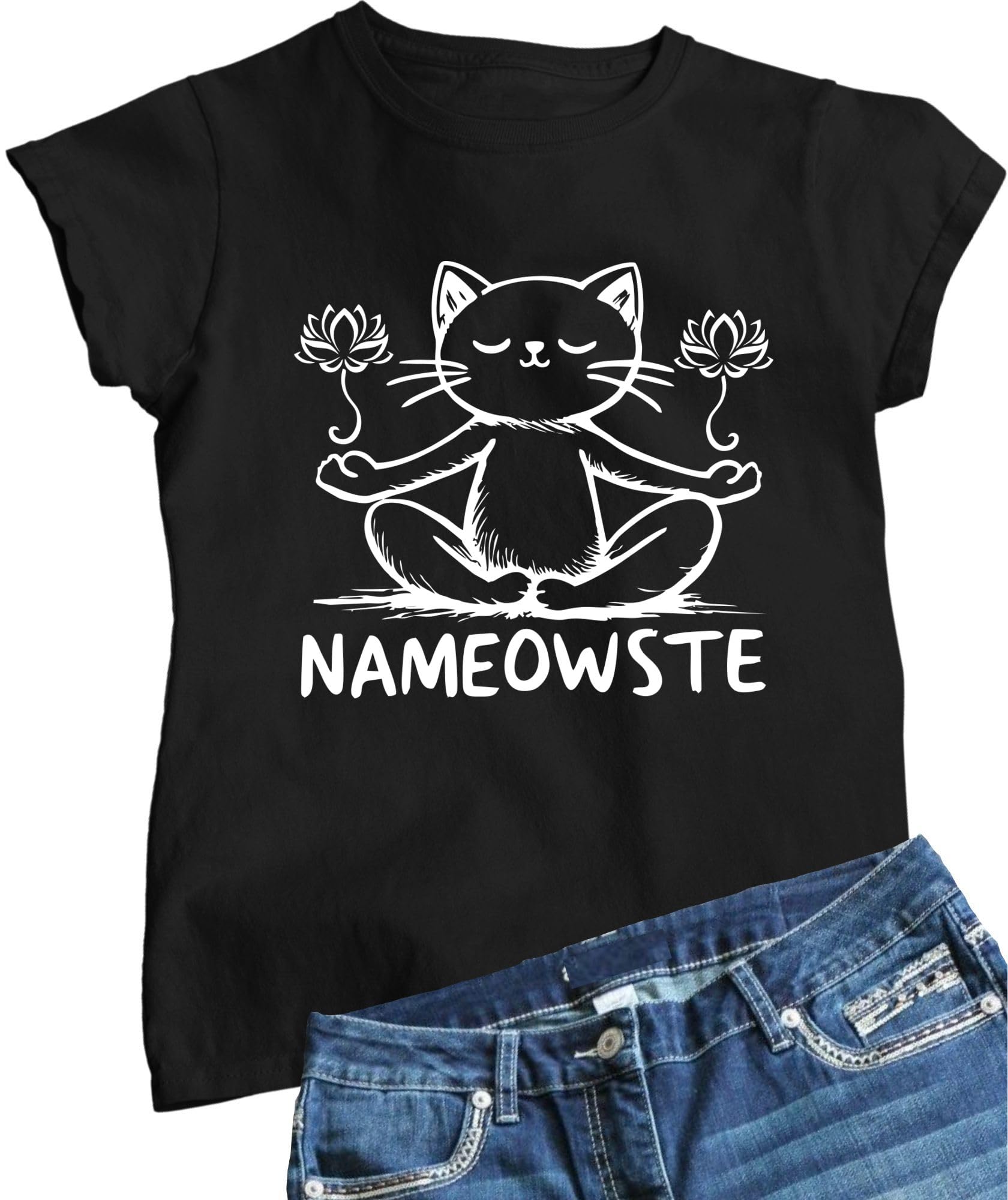 Go All Out Nameowste Funny Cat Yoga Namaste Meditation Mens Toddler Women Youth T-Shirt