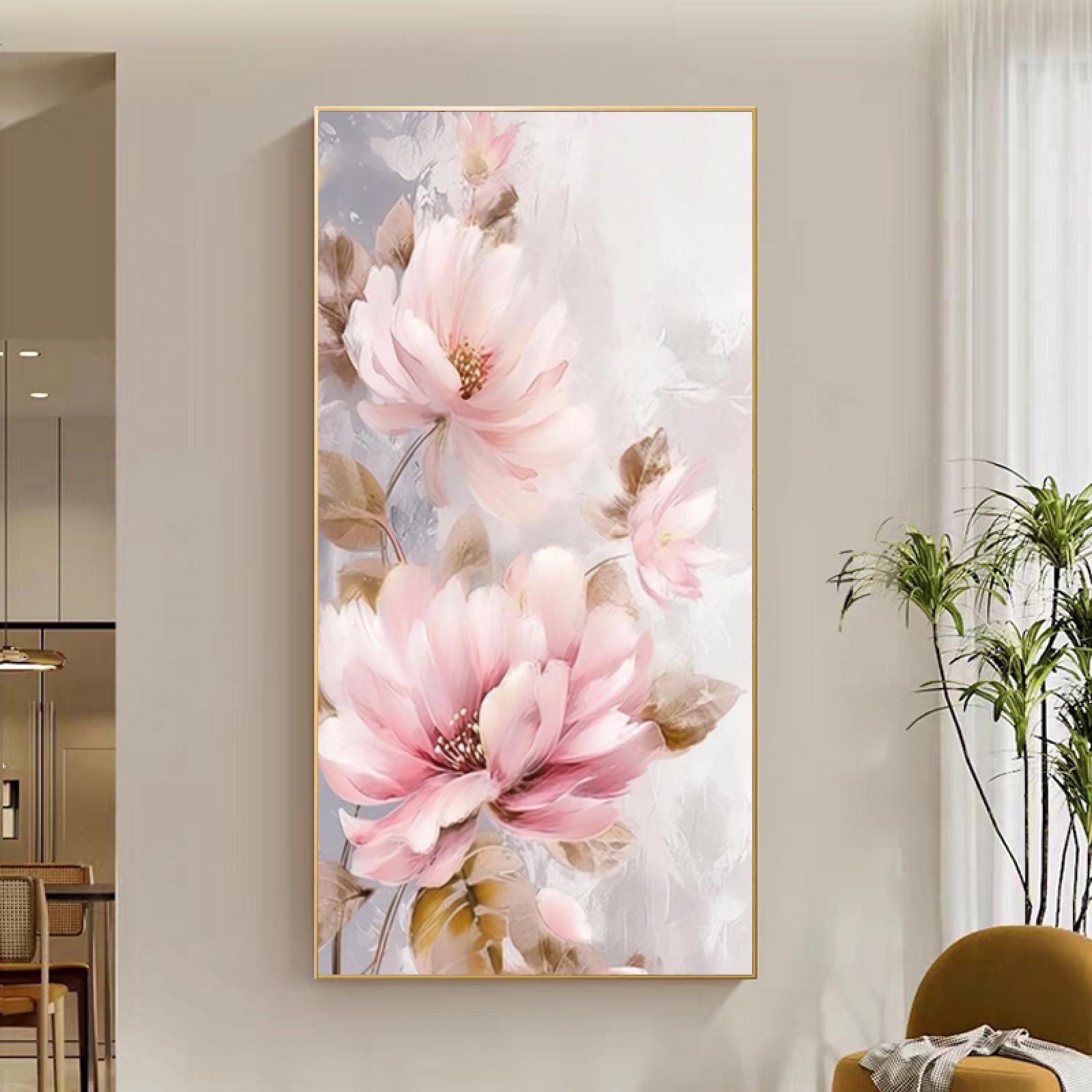 Art mural moderne sur toile pivoine peinture à l'huile faite main luxe
