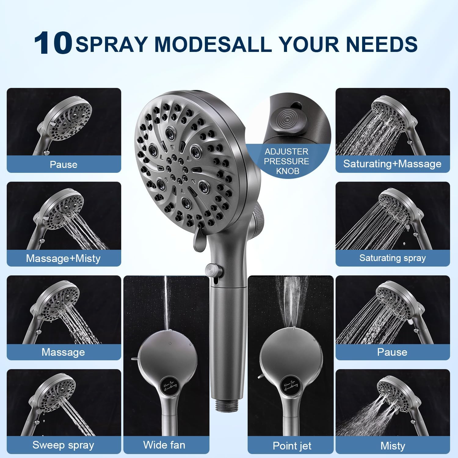 Filtered Shower Head with Handheld, High Pressure 10 Spray Mode Showerhead, Water Softener Filters Beads for Hard Water - Remove Impurity, with brackets and hoses, Gray