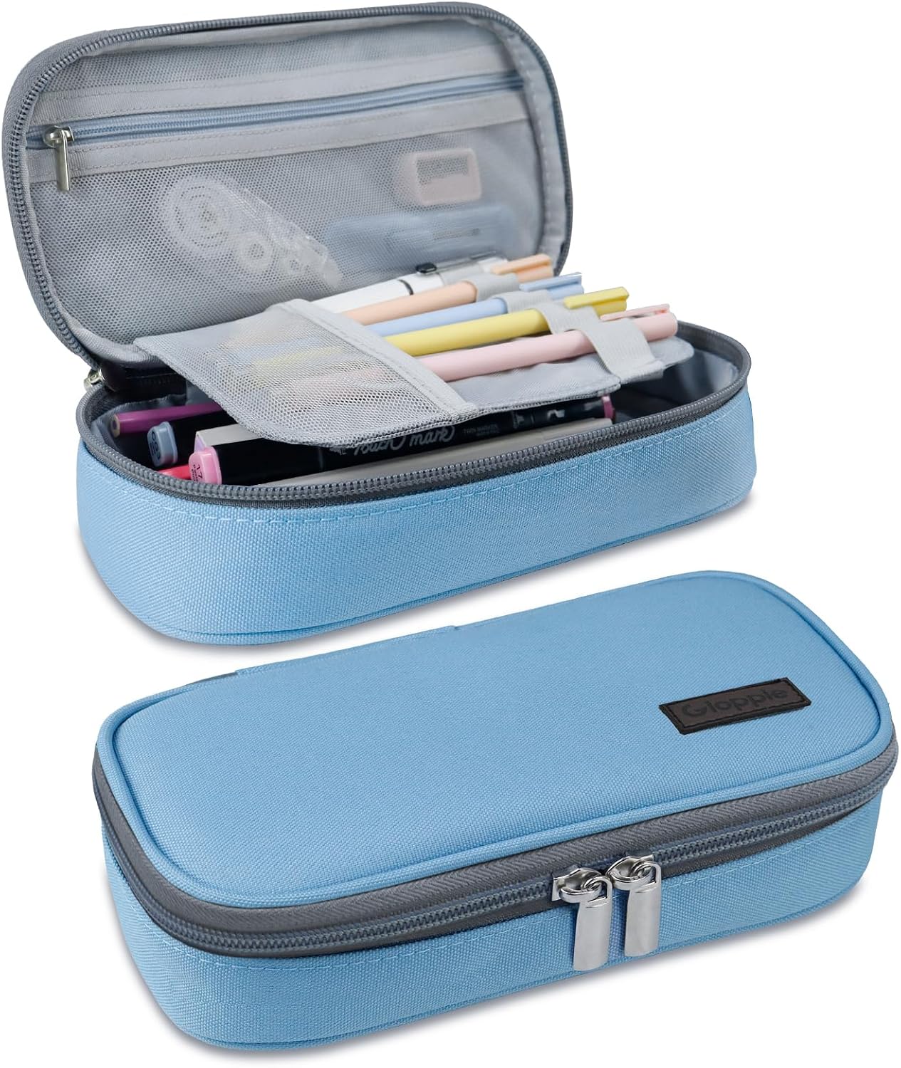 Gloppie Grey Pencil Case Large Capacity Pencil Pouch, Back to School Supplies for Boys Teens Adults, Travel Cable Organizer Pen Box Fits Highlighters