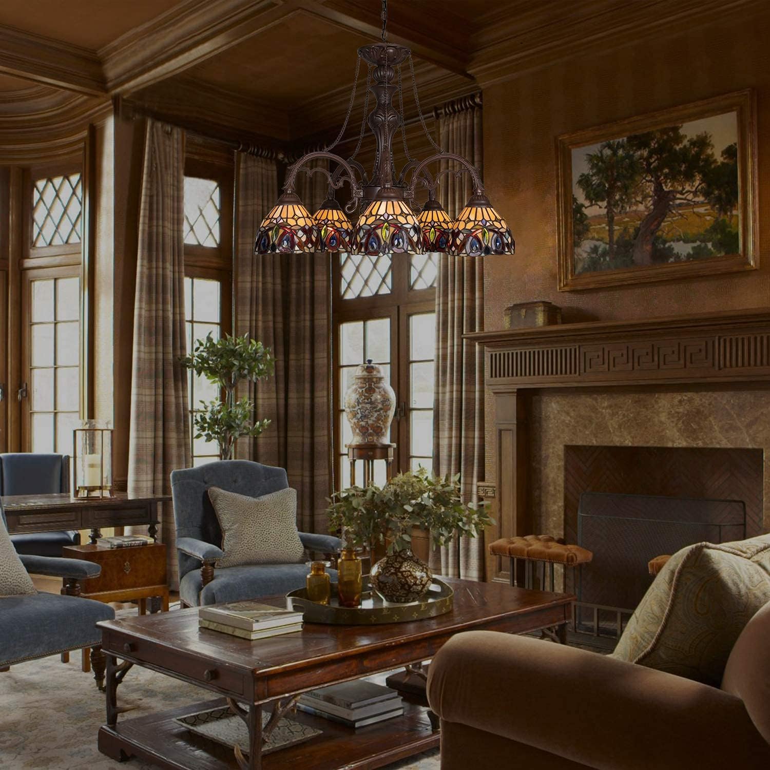 Uр Tо 50% оƒƒ Capulina Tiffany Chandeliers 5-Light x7 Stained Glass Shade Antique Style Pendant Light for Dining Room Foyer Kitchen Wееklу Tор Sаlе Capulina Tiffany Chandeliers 5-Light x7 Stained Glass Shade Antique Style Pendant Light for Dining Room Foyer Kitchen