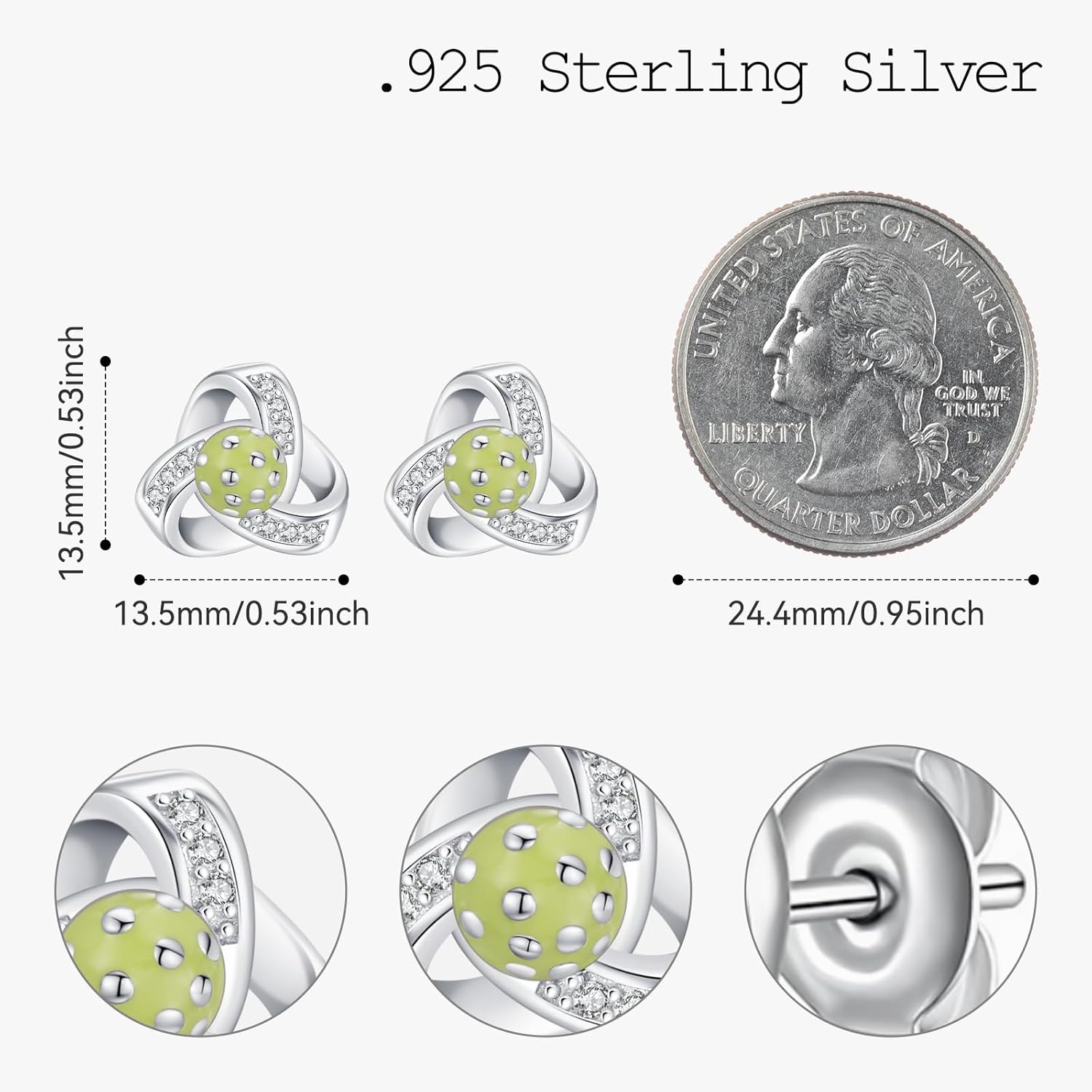 Pickleball Earrings Sterling Silver Pickleball Stud Earrings Sports Jewelry Gifts for Women Friends Players - Image 2