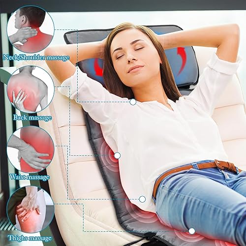 Miniatura 3 de Alfombrilla de masaje de 2 piezas con calor, almohadilla de masaje corporal, 9 motores de vibración3 modos de temporización, almohadilla de masaje