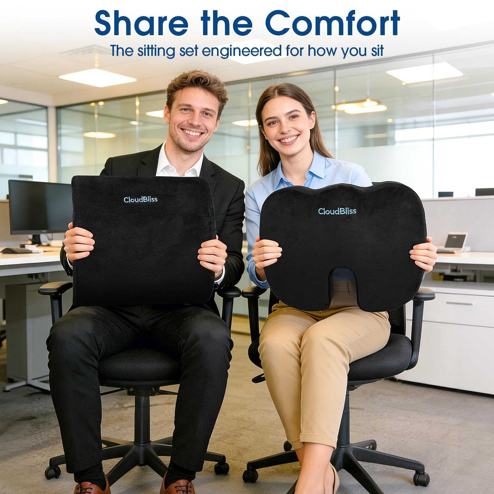 CloudBliss Cuscino per sedia, cuscino per sedia da ufficio, cuscino per sedile auto, cuscino di supporto lombare per sedia da ufficio, cuscino in memory foam per coccige e sollievo dal dolore alla