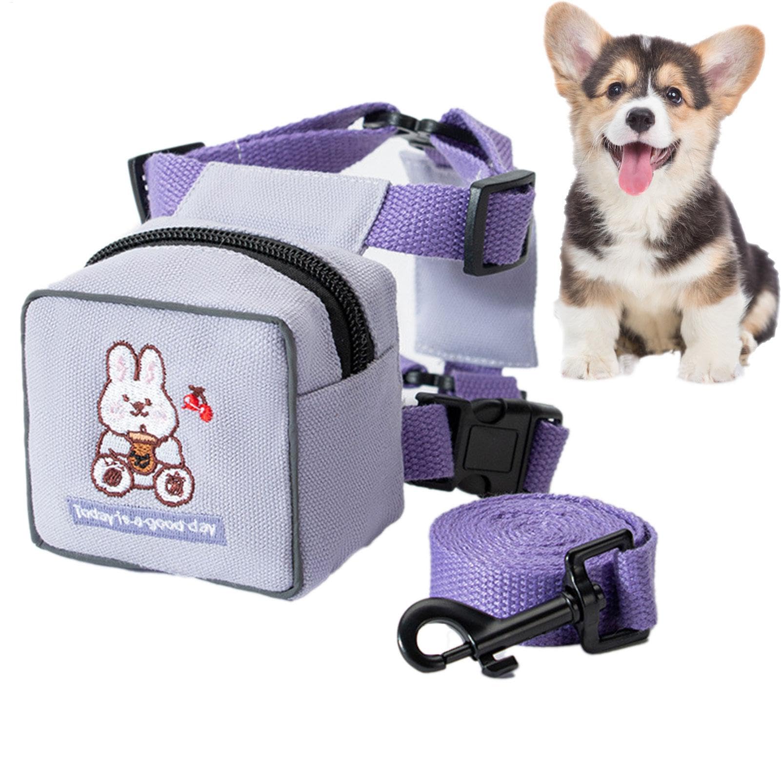 Imbracatura per zaino per cani | Imbracatura da trekking con design animale dei cartoni animati | Borsa da sella regolabile per cani, con motivo colorato con orso, coniglio, dinosauro per viaggi,