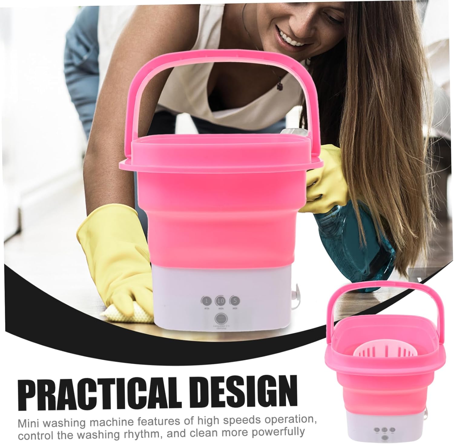 Veemoon Portable Mini Folding Washing Machine Automatic Travel Washer Timer Touchscreen for Camping Apartments and Road Trips Lightweight Compact Design