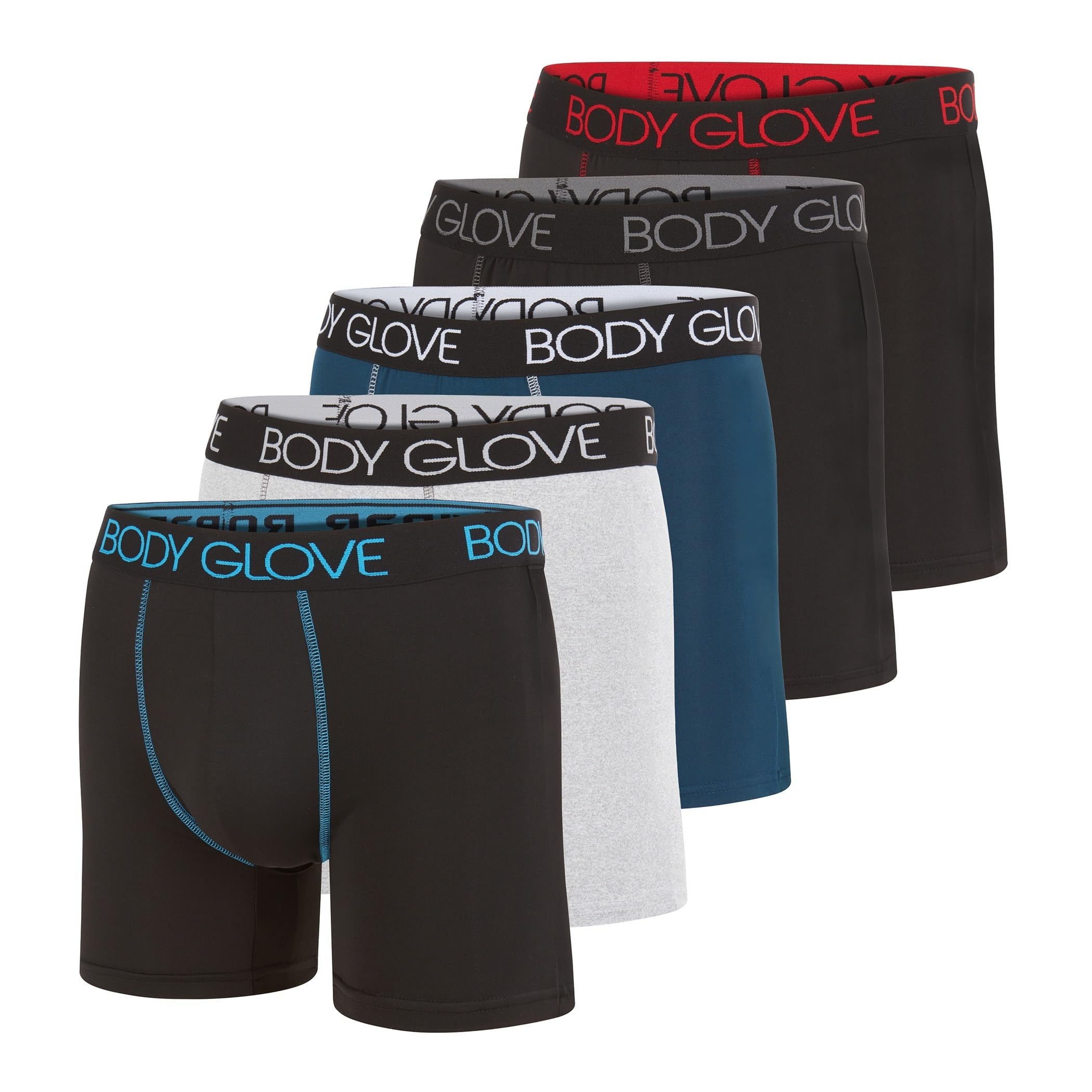 Body Glove Active 23 Men's Underwear Boxer Brief, 5-Pack Moisture Wicking Performance Boxers Briefs for Men, Large