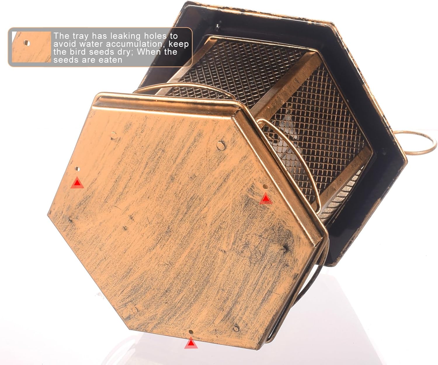 Bird Feeder for Outdoor, Retro Metal Birdfeeder Outside Hanging, Attracting Wild Birds Chickadees Goldfinches Cardinals Finches and Sparrows (Bronze)