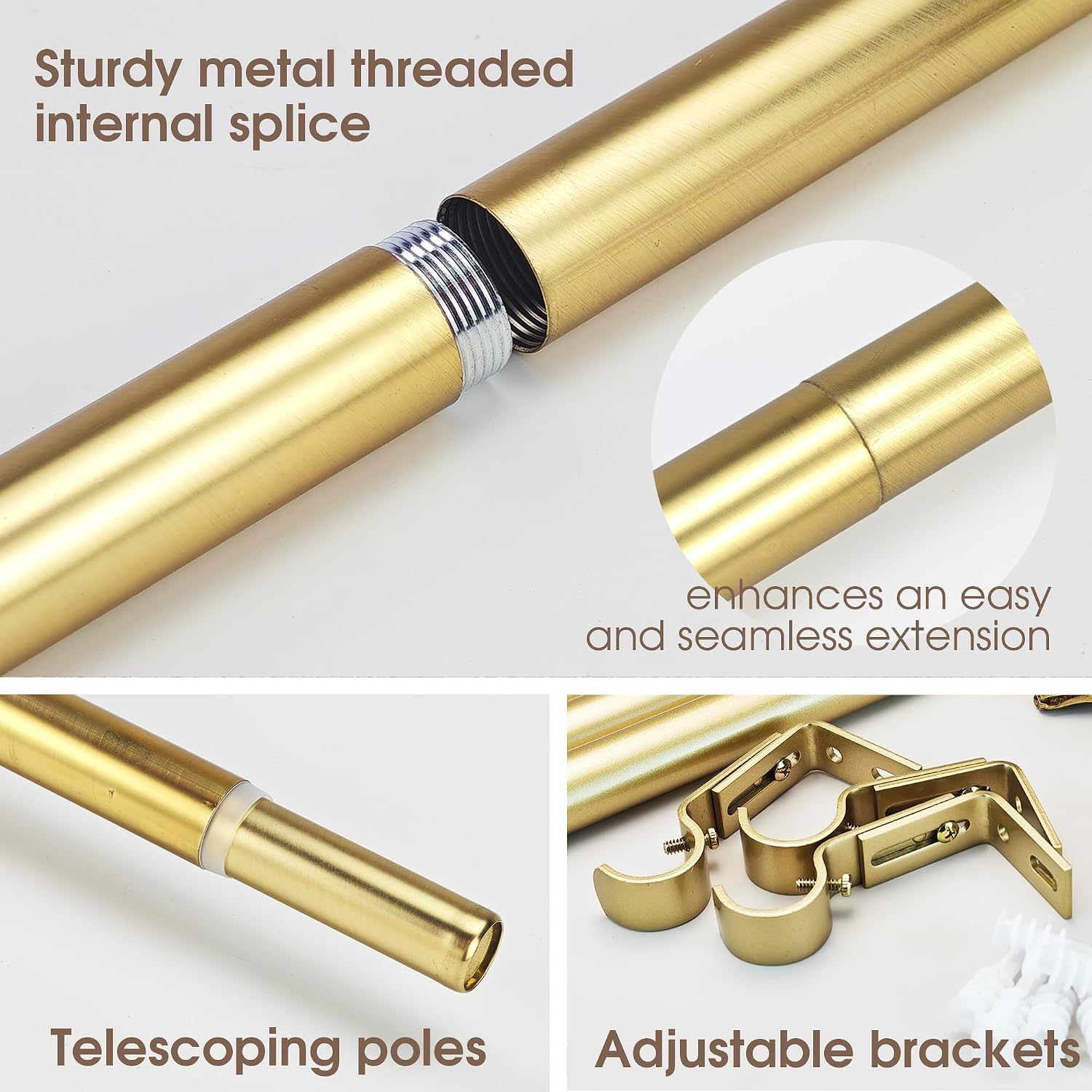 Curtain Rods with Carved Owl Finial, 30-90 inch, Adjustable 1 Inch Curtain Rod for Windows, Gold Long Window Treatment Rods, Easy Installation