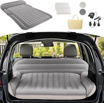 KMZ SUV Air Mattress Thickened Double Flocking Camping Mattress Car Bed | Upgraded Portable Sleeping Car pad Comfortable Inflatable Travel Bed with External Pump and 2 Pillows