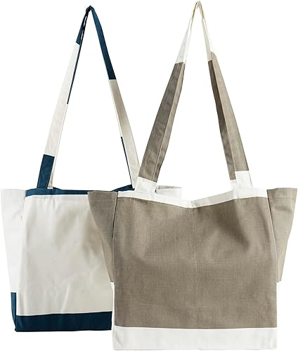 HPD Half Price Drapes Reusable Grocery Shopping Bags, 2 Pack 100% CottonTwill Tote Bags