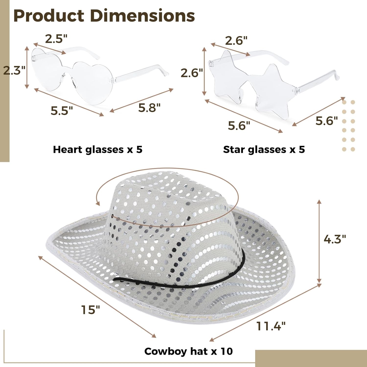 Lnrueg 20 PCS Cowboy Cowgirl LED Flashing Light Hats Glasses, Cowboy Hats and Heart Star Glasses for Western Cowboy Costume Role Play Xmas, Cosplay Sequin Hats - Image 6