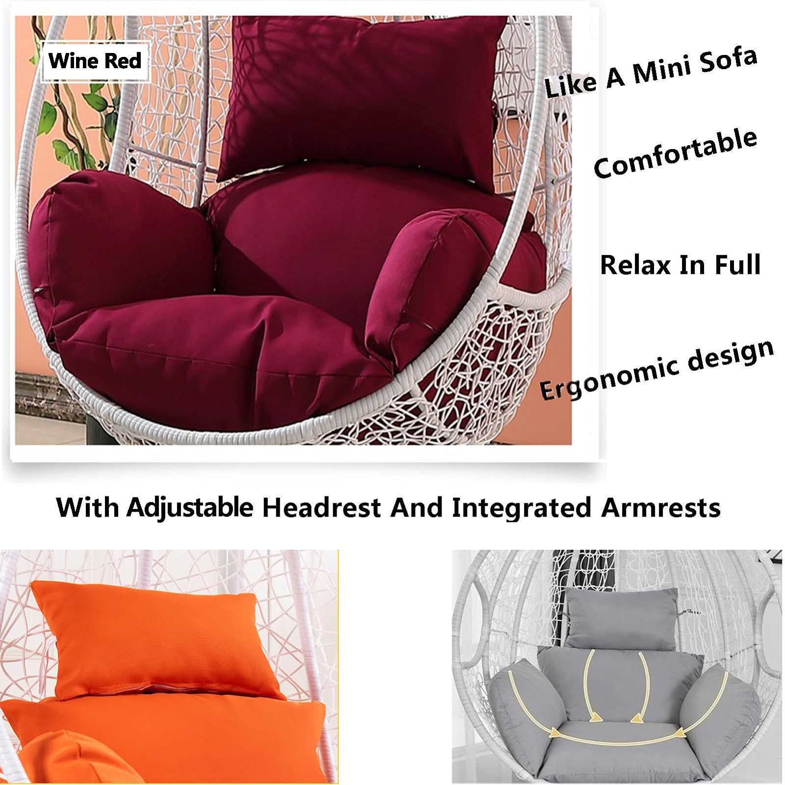Coussin Fauteuil Suspendu Exterieur Jardin, Lavable Coussin de Chaise Suspendue Oeuf, éPais Impermeable Coussin pour Hamac Suspendu avec Dossier Appuie-TêTe Accoudoirs Brown