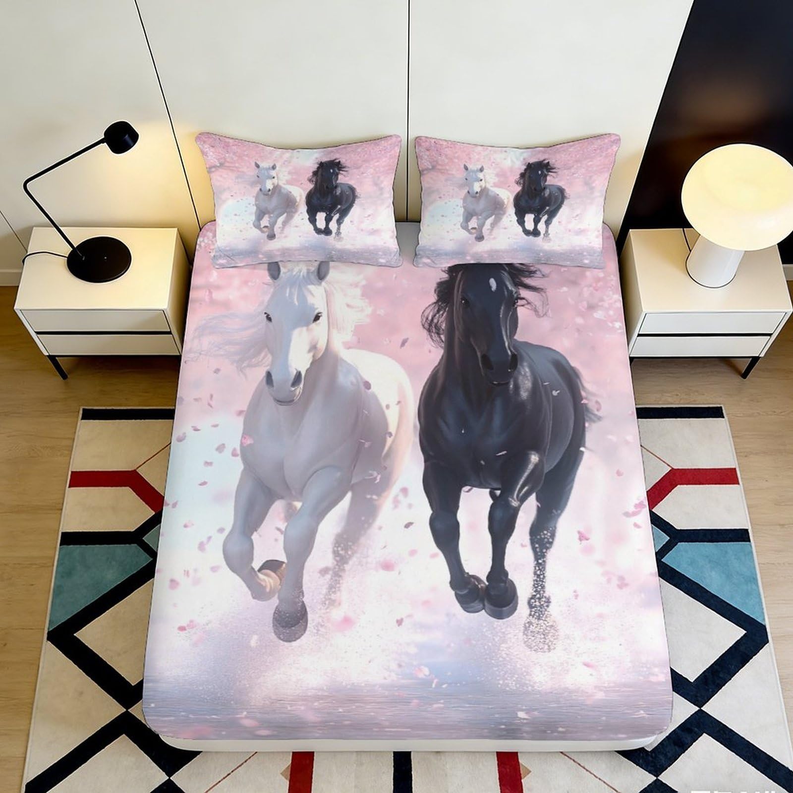Kzqnxhjprl Style-3 3D Printed Running Horses Fitted Sheet Microfiber Soft Breathable Wild Stallion Mattress Cover Bedroom Decor 90X200x25cm