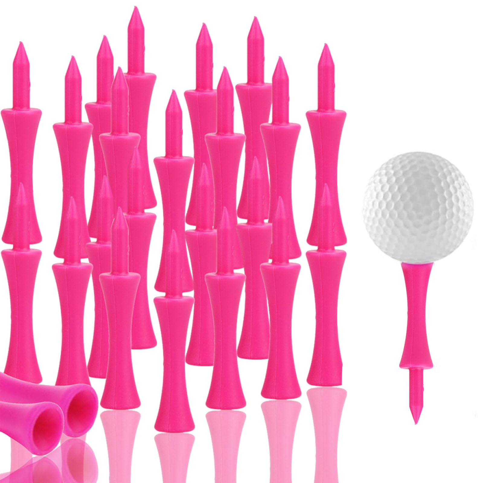 50Pcs Premium Golf Tees Plastic, Pink Golf Tees 57mm Pink Castle Tees Long Short Durable Portable Professional for Golfer Practice