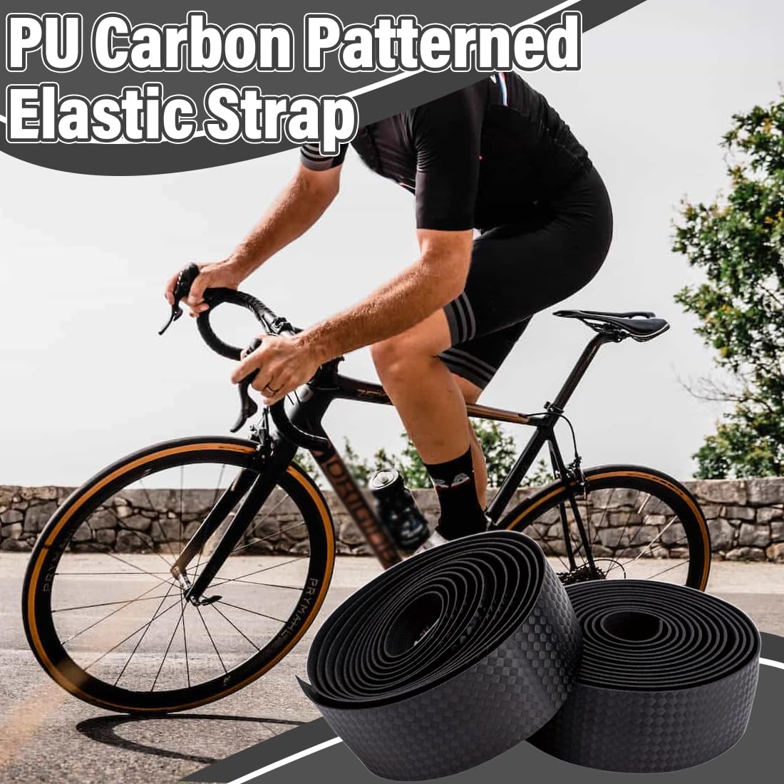 2 Rotoli Nastro Manubrio Bici, PU Antiscivolo con Effetto Carbonio, Adesivo e Confortevole, per Bici da Corsa, Gravel e Mountain Bike