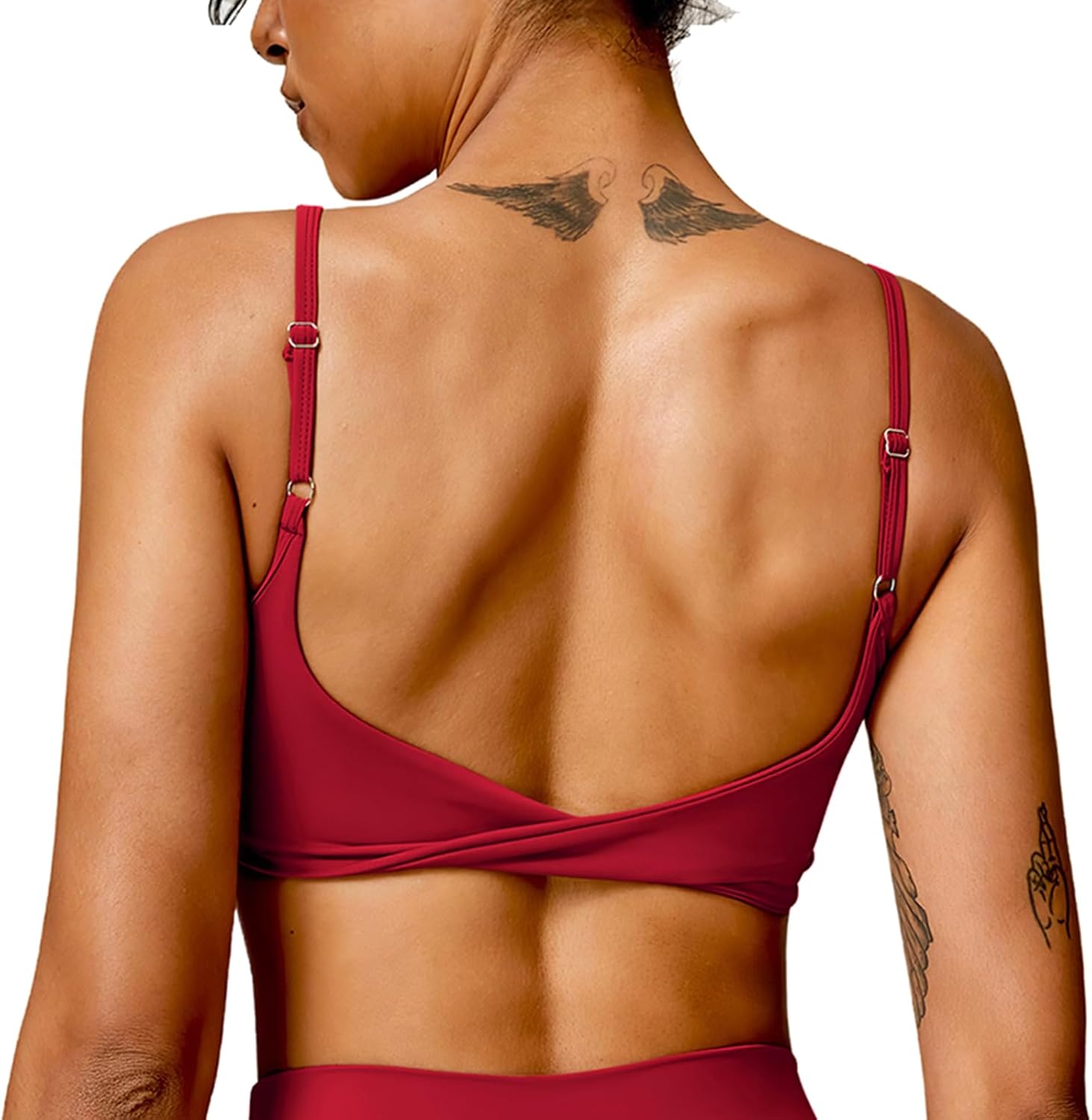 QUOJIZY Workout Tops for Women, Yoga Sports Bra Open Back Tops for Women, Spaghetti Straps, Low Support