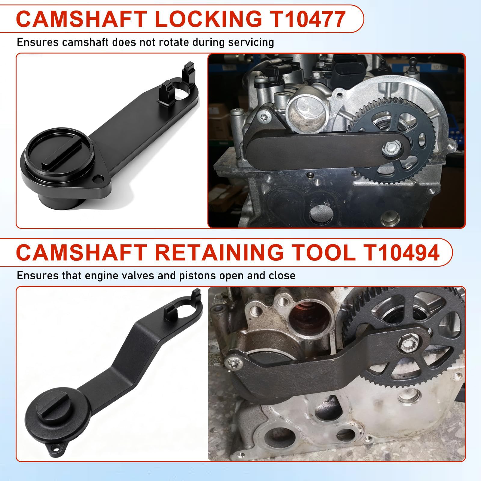 PORFOYO Attrezzo per cinghia dentata del motore, utensili per albero a camme, utensile per albero a camme in acciaio al carbonio, pratico utensile di bloccaggio per albero a camme rosso per T10340