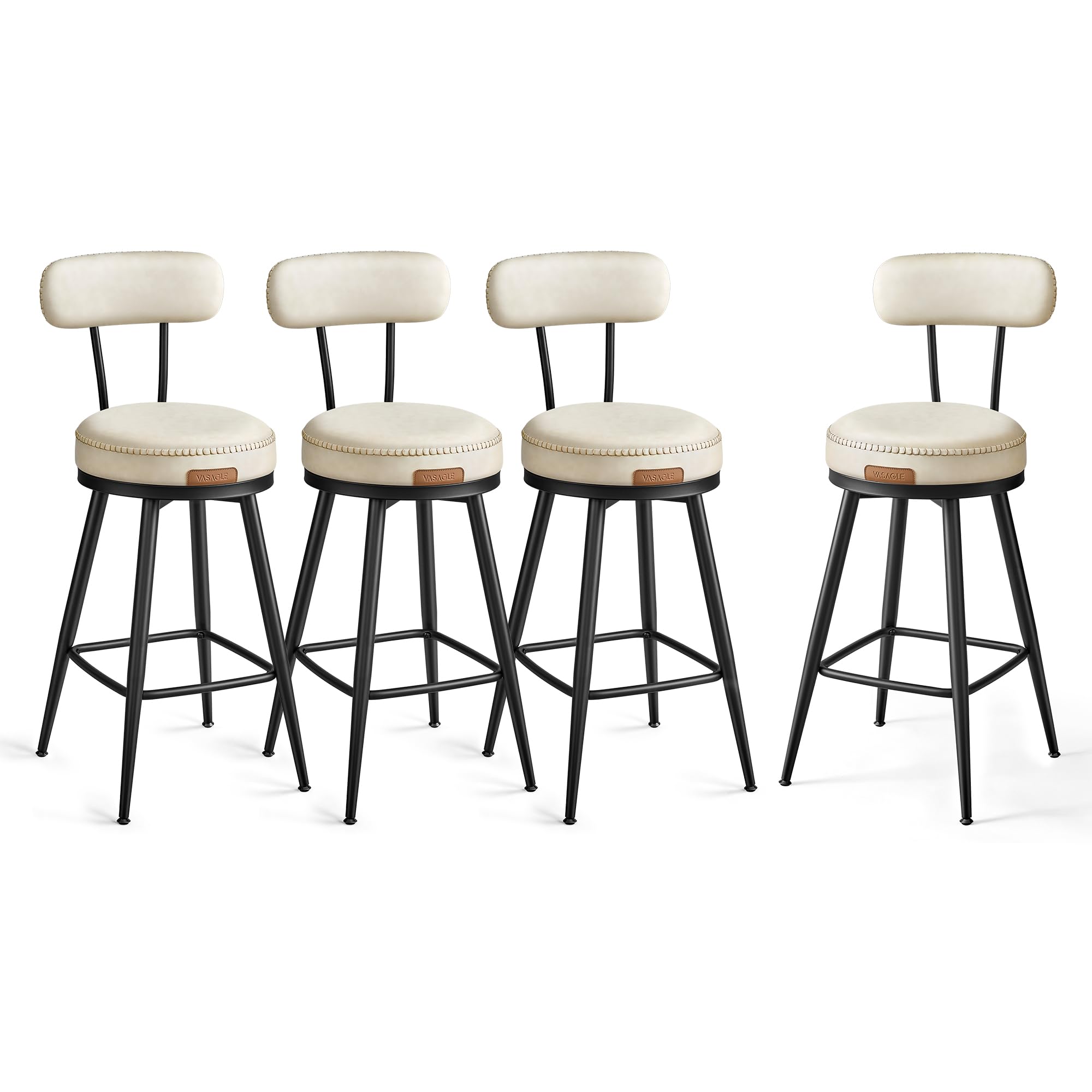 VASAGLE EKHO Collection - Bar Stools Set of 4, Swivel Counter Height Bar Stools with Back, Synthetic Leather with Stitching, Mid-Century Modern, 25.6-