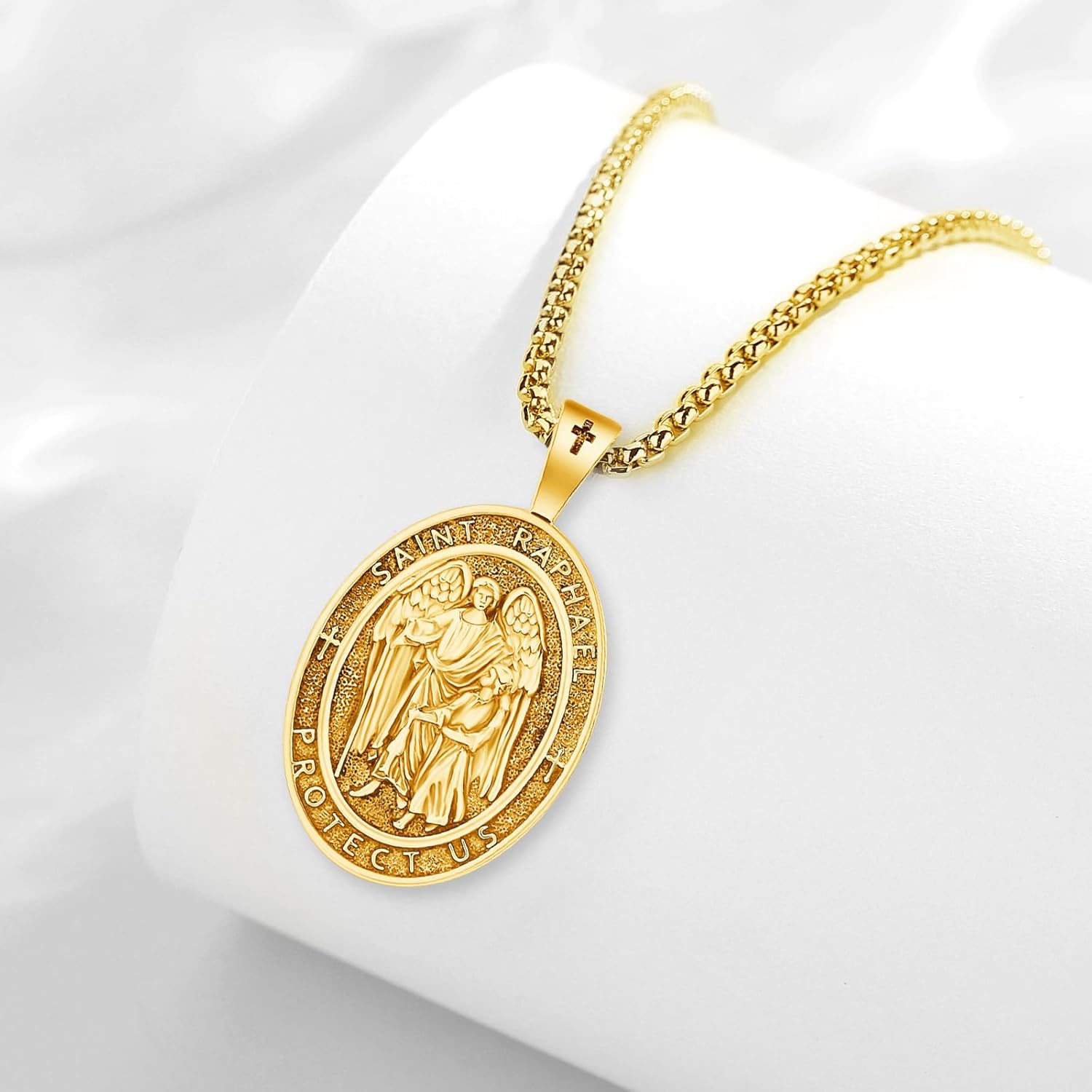 St Raphael Medal Necklace for Men Women, 925 Sterling Silver Patron Saint of Travel Oval Medal Pendant Amulet Religious Jewelry Gifts - Image 6