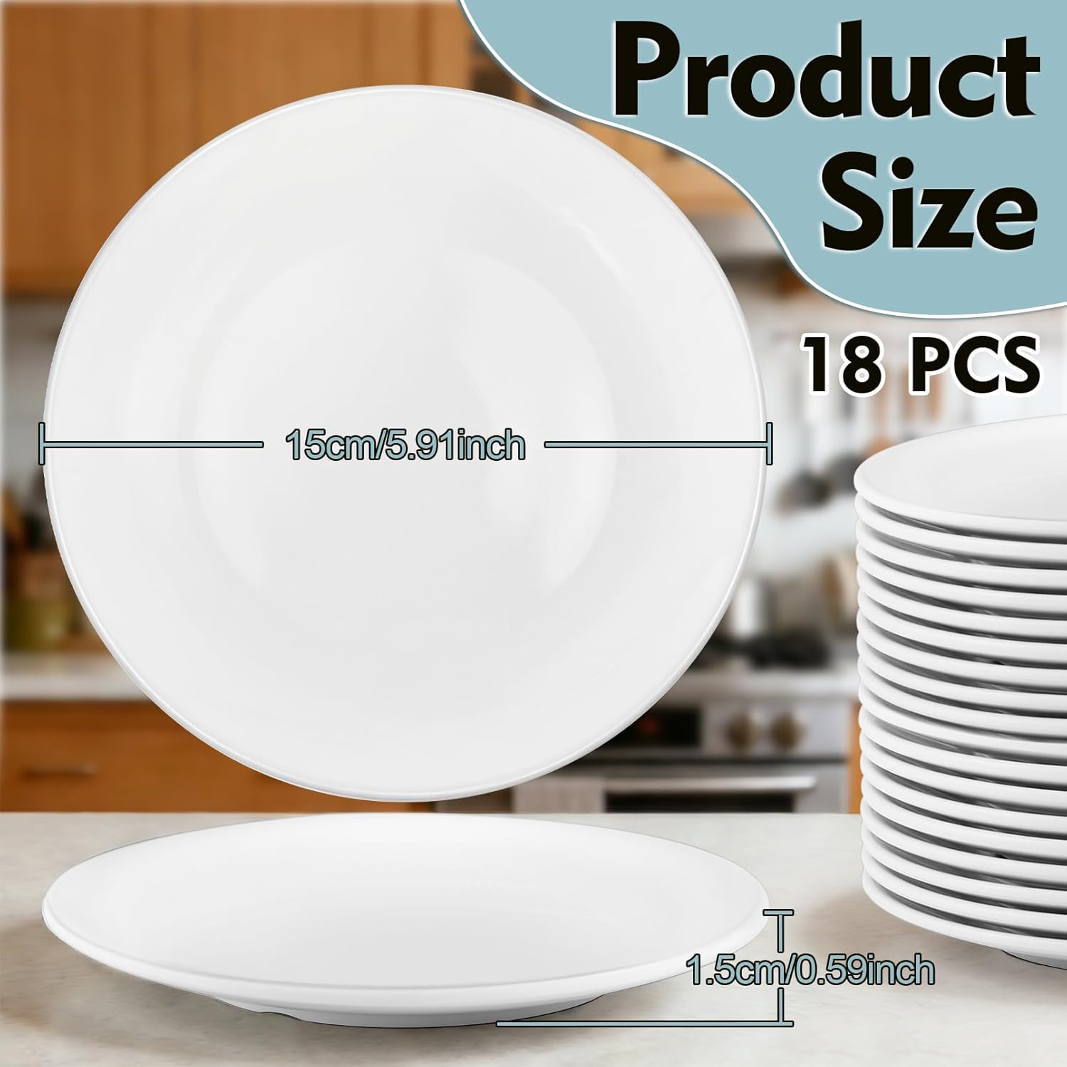 18 Pieces Melamine Appetizer Plates, 5.91 Inch White Round Dinner Plates, Small Salad and Dessert Plate, Lightweight Durable Serving Dishes for Snacks, Catering, Party