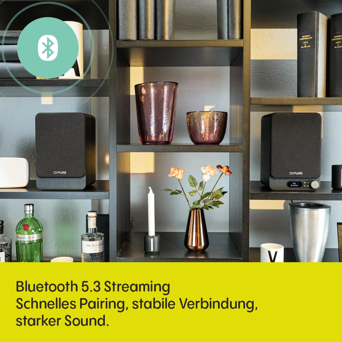 Pure Classic Active TV HiFi Radio Soundsystem mit Echtem Stereo, HDMI ARC, Bluetooth 5.3, DAB+ & FM Radio, USB-C Soundkarte, OLED Display, Fernbedienung, Schwarz