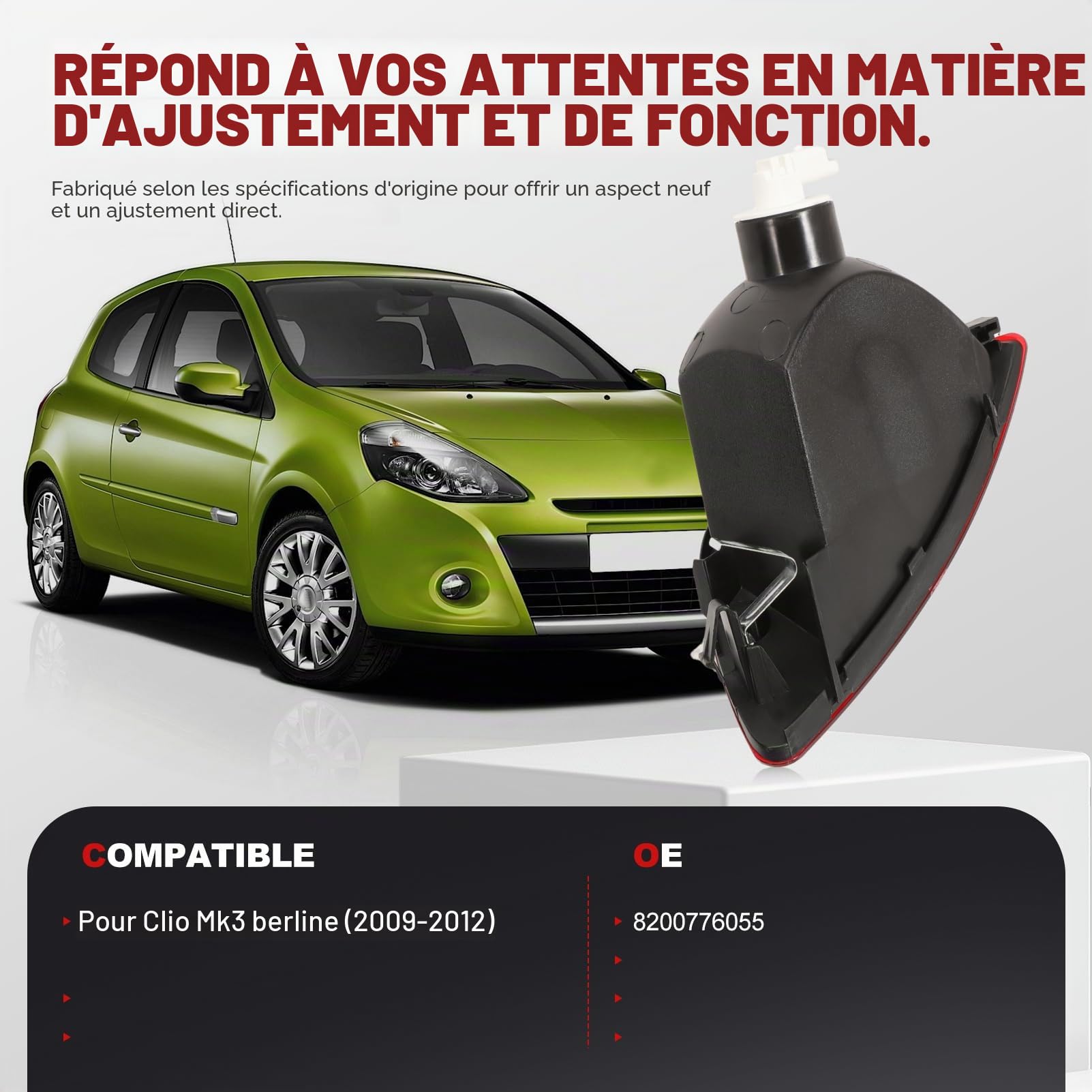 KASturbo 8200776055 Feu antibrouillard arrière gauche pour Clio Mk3 Hatchback 2007 2008 2009 2010 2011 2012