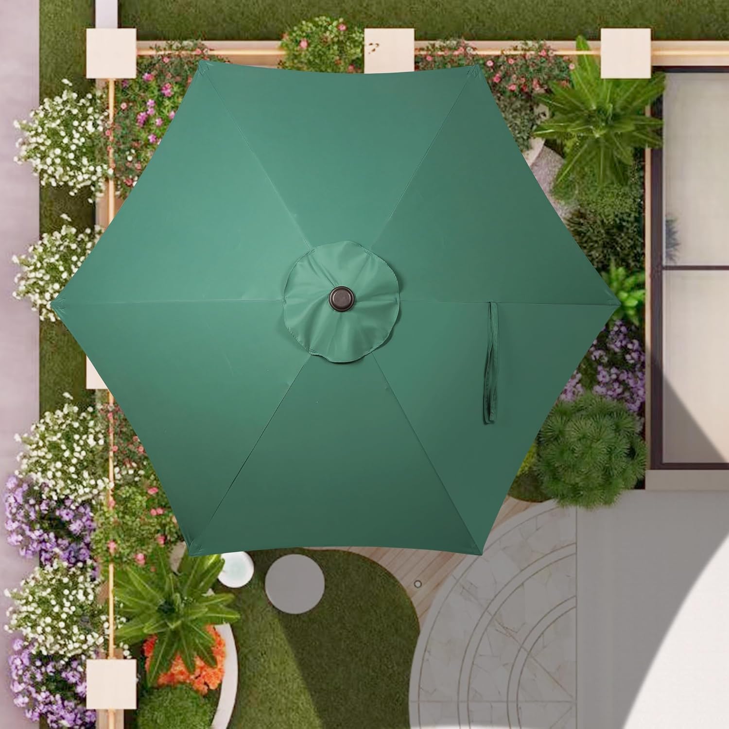 Tissu parasol 6 tiges 3 mètres. Remplacement parasol résistant et épais. Pièce de rechange pour 3 m 6 baleines.