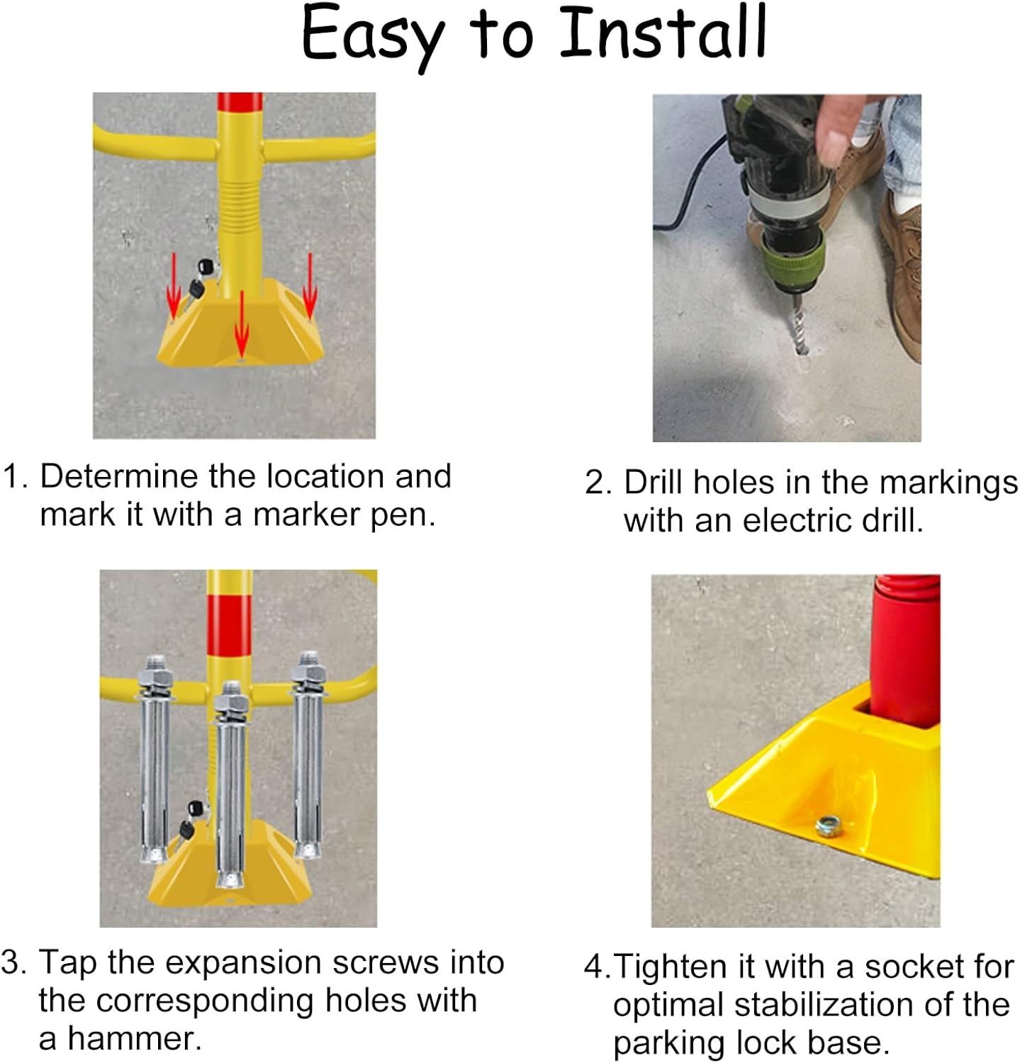 Folding Parking Barrier, Spring Parking Post Lock with 3 Keys, Garage Parking Space Blocker, Safety Bollard for Driveway/Parking Gadgets,Red