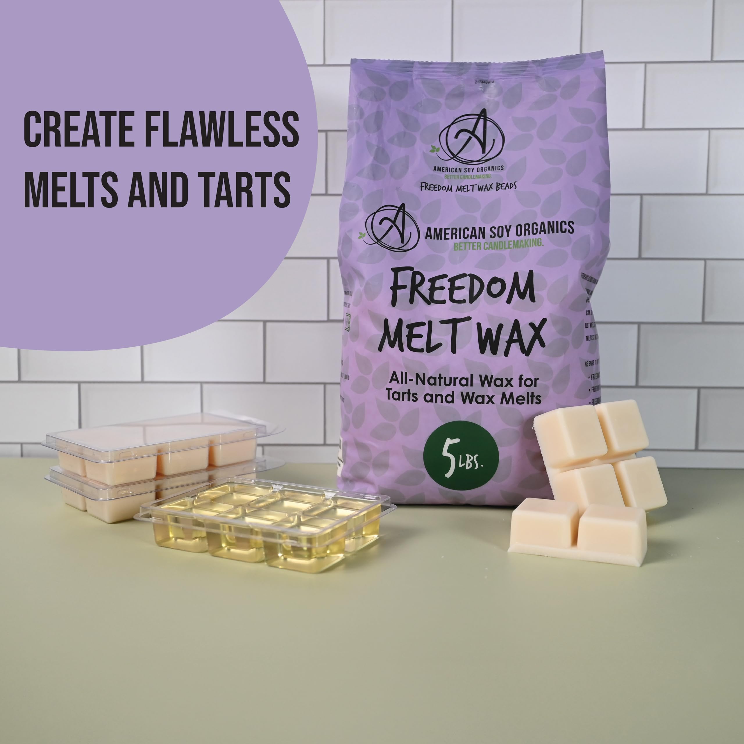 American Soy Organics - Freedom So - Cuentas de Cera para derretir - Cuentas de Cera de Soja para microondas - Suministros de fabricación de Soja de Primera Calidad (Bolsa de 5 Libras)