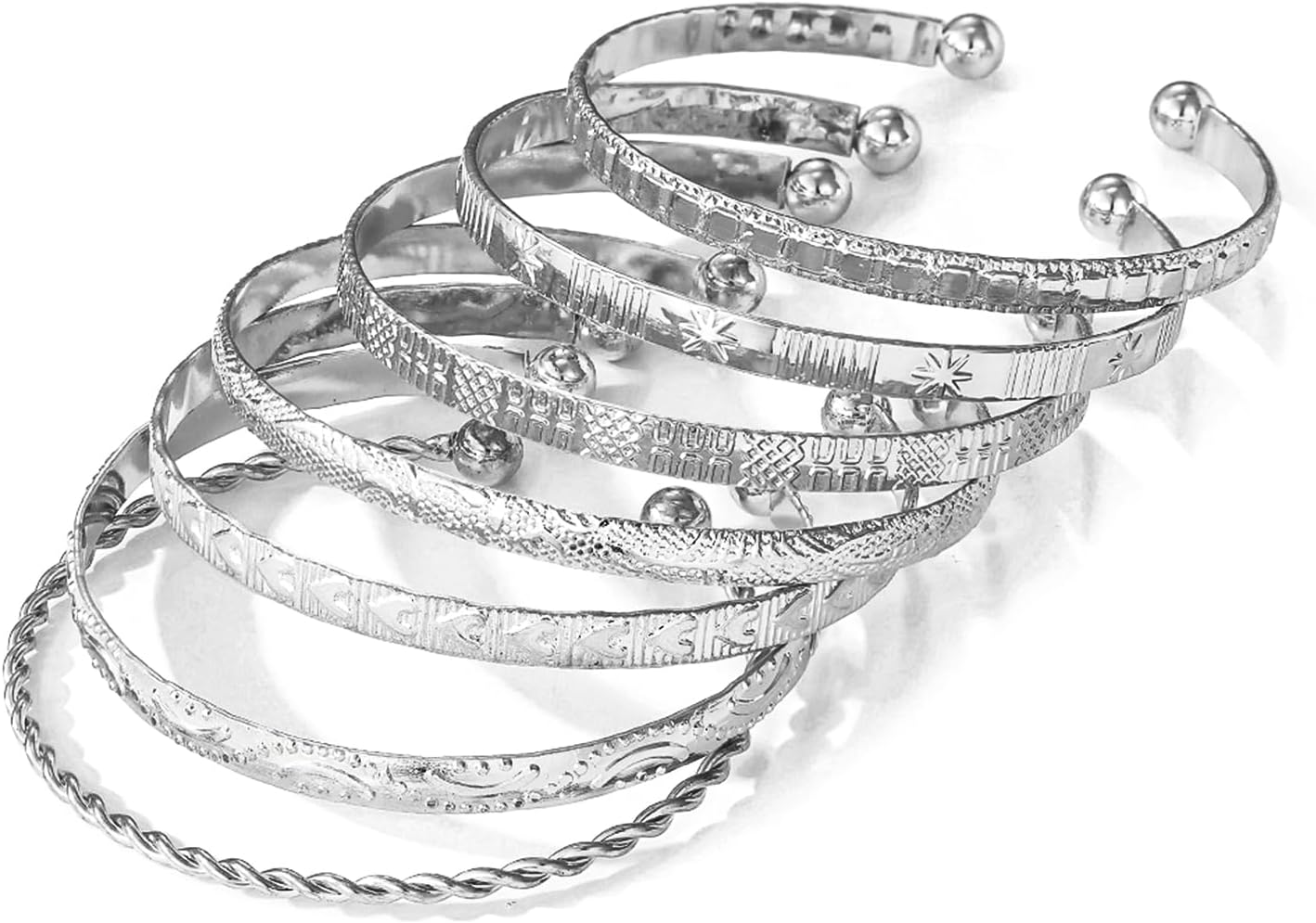 17IF Silver Bangle Bracelet Women 14k Plated Multi Layer
