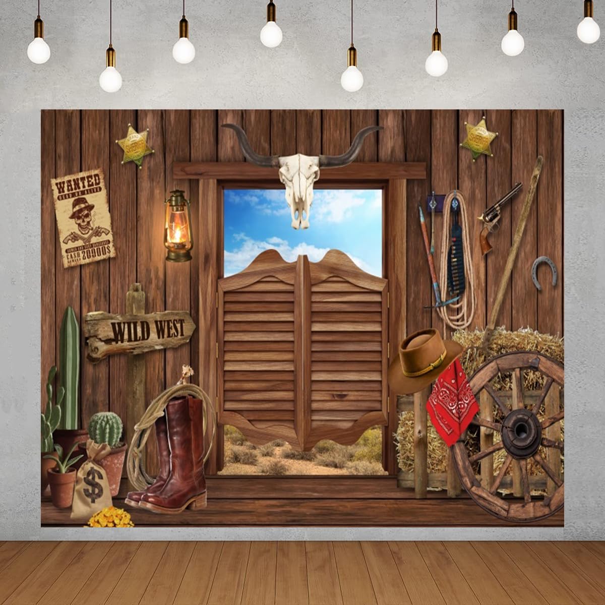 BELECO 20x10ft Fabric Western General Store Photography Backdrop Old Western Town Post Office Barrel Wagon Wheel Background For Cowboy Theme Party Decorations Kids Boys Adults Photo Shoot Studio Props