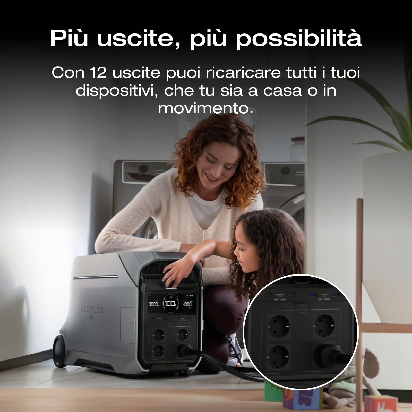 ECOFLOW Centrale elettrica portatile DELTA Pro 3, batteria LFP 4096Wh, espandibile 12kWh, uscita CA 4000W
