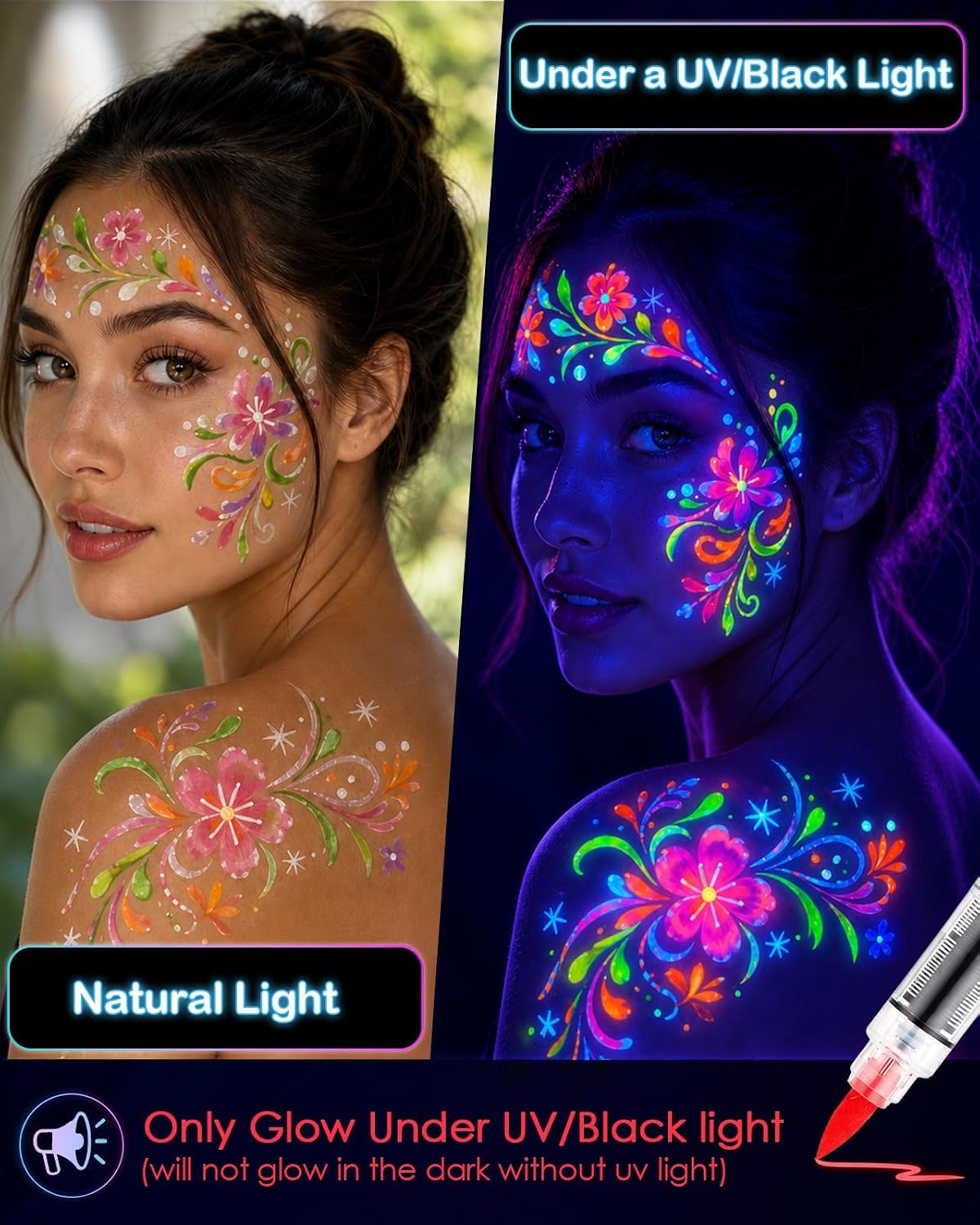 Glow in the Dark UV Face and Body Paint Markers, 10 Colors Neon Body Paint