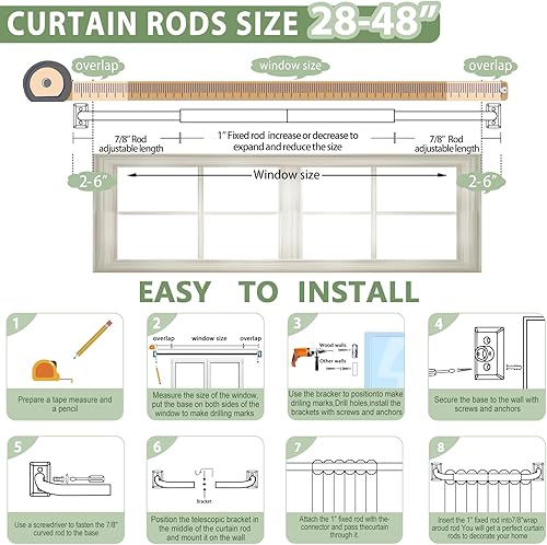 Miniatura 6 de TVWOO Barras de cortina envolventes, barras de cortina doradas para ventanas de 28 a 48 pulgadas, barra de cortina opaca ajustable de 1 pulgada con