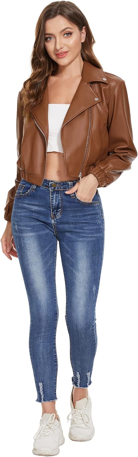 Fahsyee Faux Leather Jacket Women - Black Motorcycle Short Coat Moto Biker Blazer Casual Pleather Jackets Fashion S-XXL - Image 4