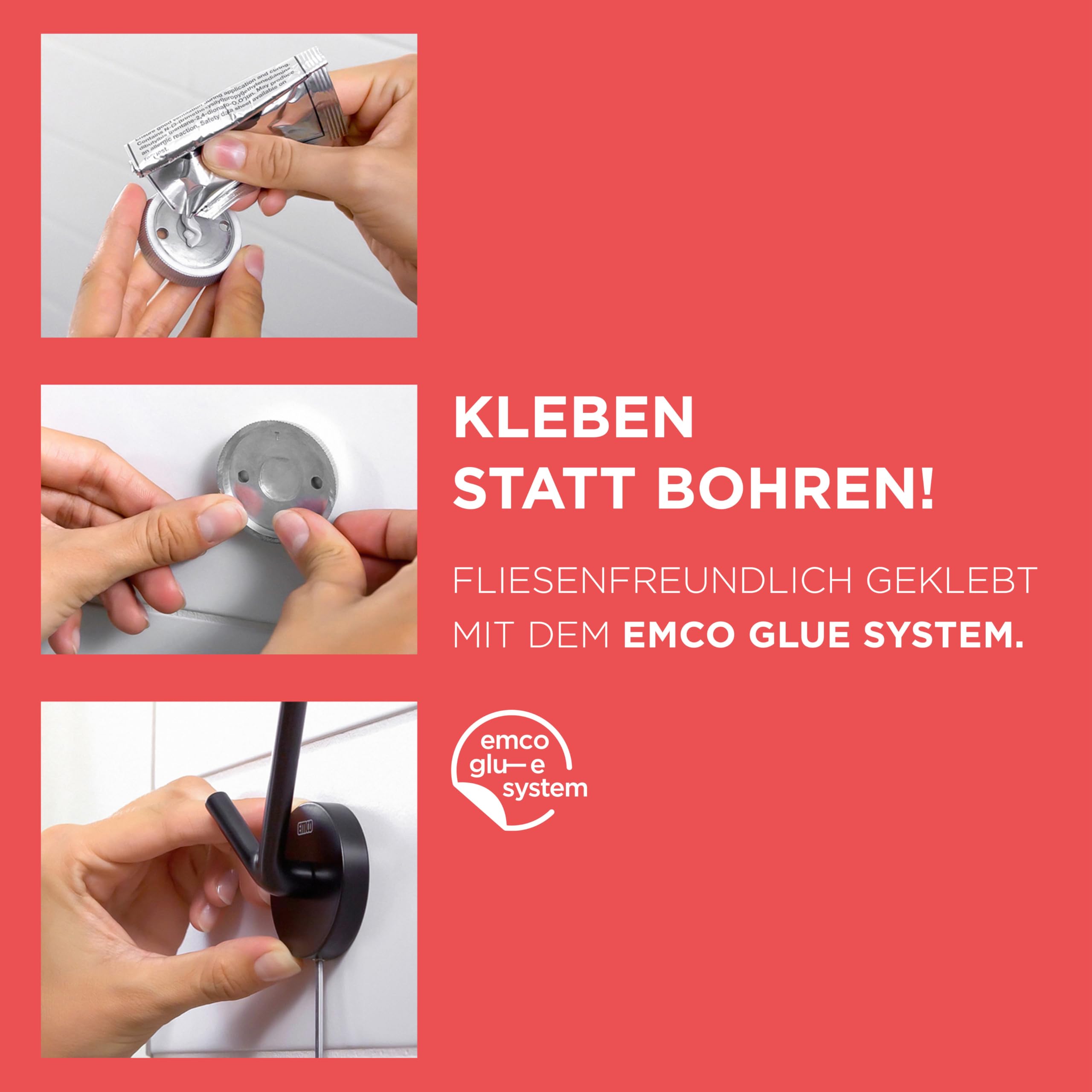 emco CUE Flüssigseifenspender mit Klebeset & Becher aus Kristallglas, Metall, verchromt, Normal