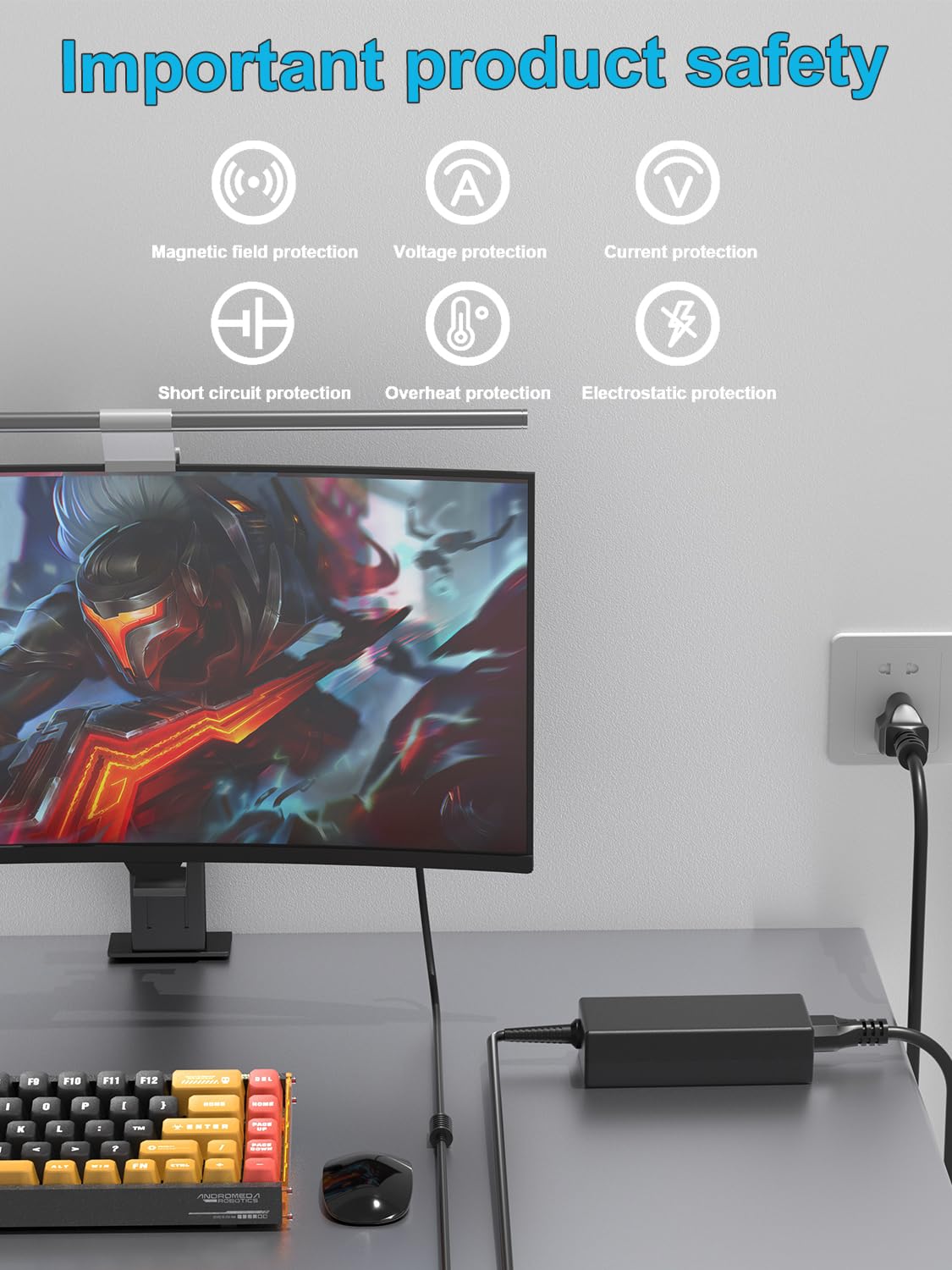 LJO-EEIH 12V 5A Power Cord For AOC Monitors - 60W Replacement AC Adapter For 16-27" Screens