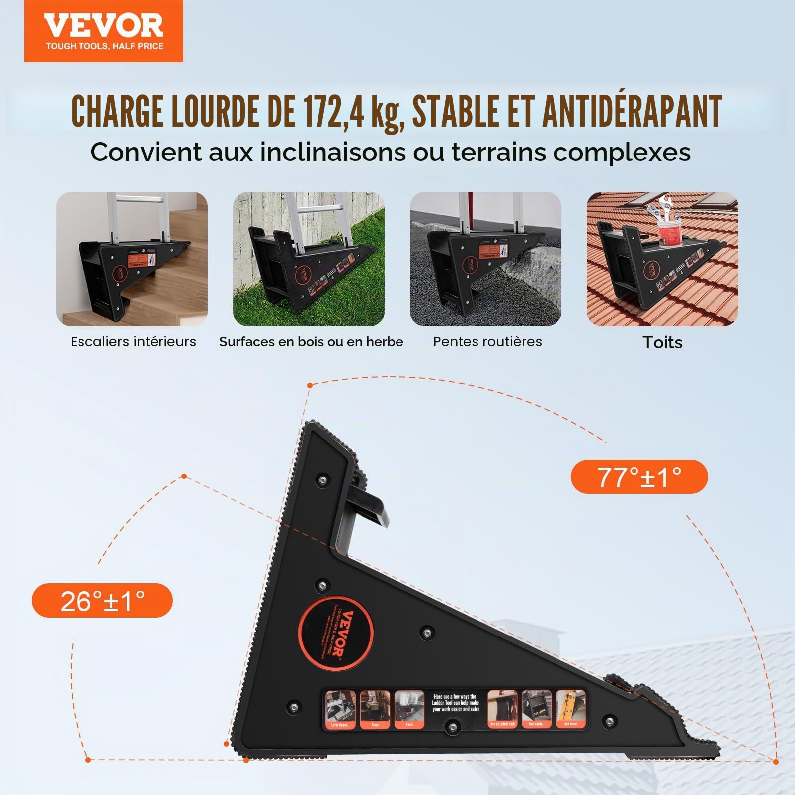 VEVOR Niveleur d'Échelle, Charge 172,4 kg, Outil de Nivellement d'Échelle d'Escalier PP, Trémie de Tangage, Stabilisateur avec Rangement, Plate-forme Stable Facile à Utiliser, pour Sol Irrégulier