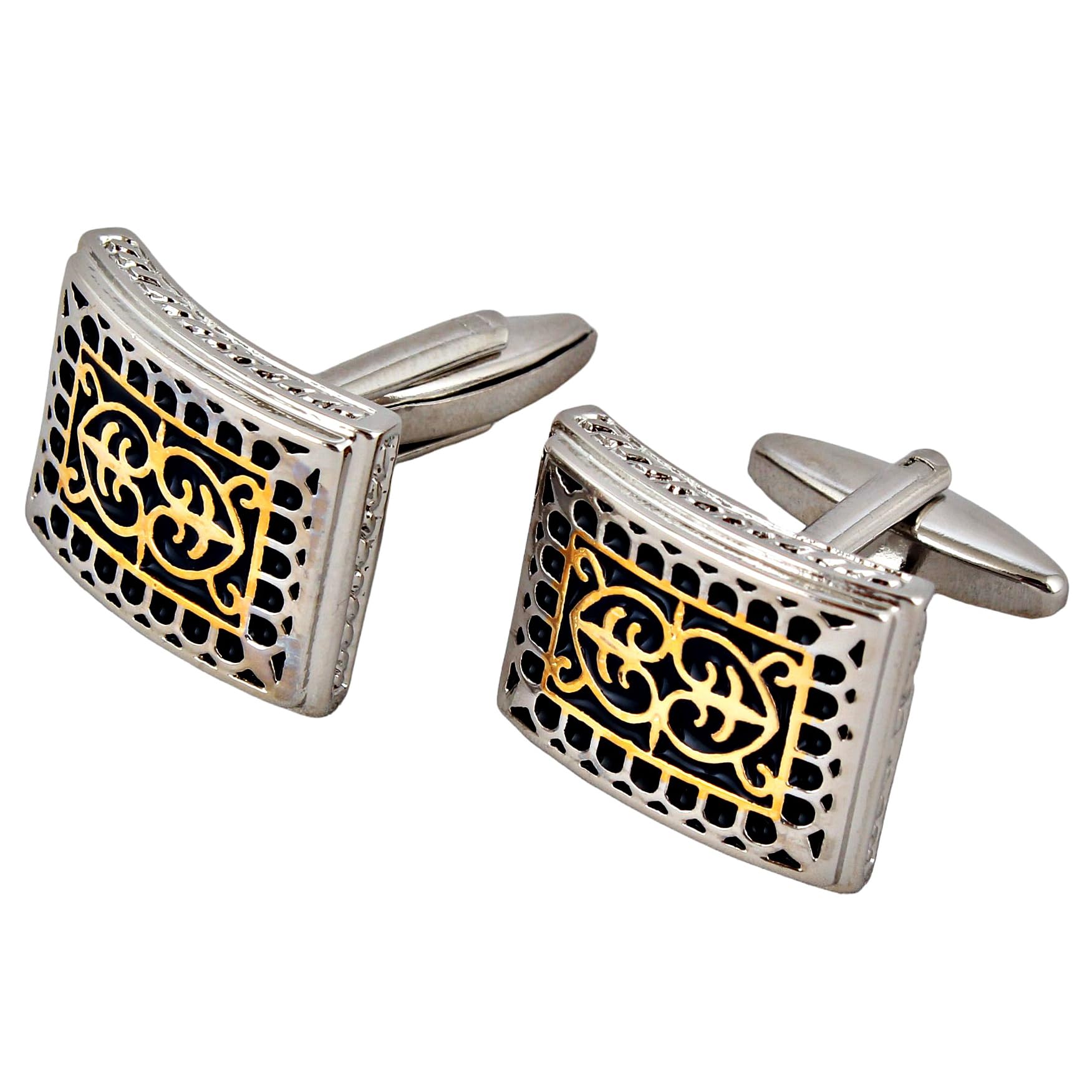 Unique Men Jewelry Silver Plated Black Enamel Sleeve Button Formal Cuff Button Wedding Shirt Button, Suit, Blazer Cufflinks Pair Gift Set for Men (710-CHC4-1099-S)-image-12