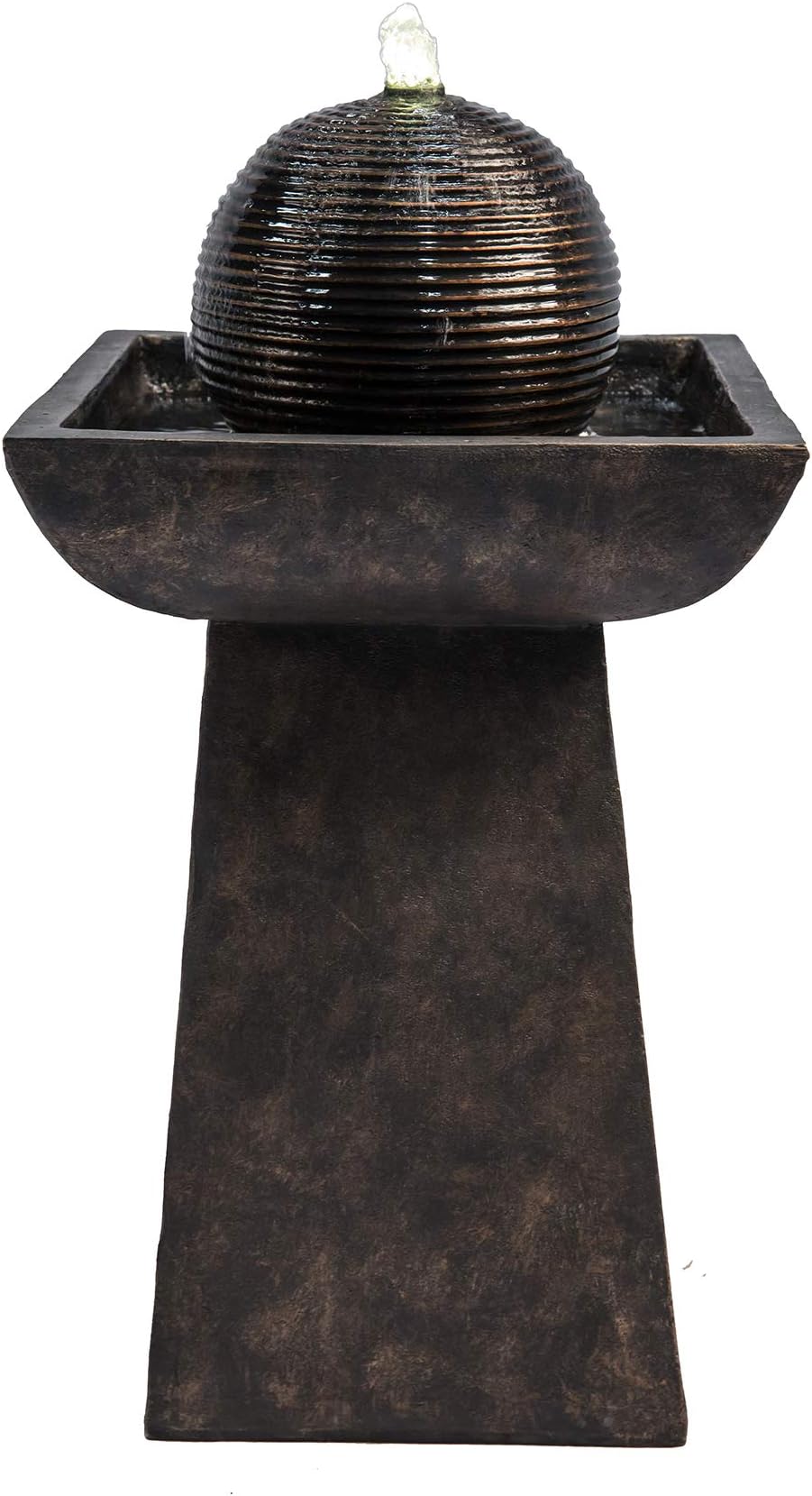 Garden Water Feature & Lights, Outdoor Sphere Orb Modern Water Fountain, Indoor Pedestal Cascading Waterfall Ornament & Pump, Patio Decor