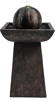 Teamson Home Garden Water Feature & Lights, Outdoor Sphere Orb Modern Water Fountain, Indoor Pedestal Cascading Waterfall Ornament & Pump, Patio Decor
