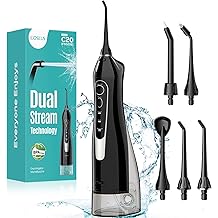 COSLUS Water Dental Flosser Teeth Pick C20(F5020E): Portable Cordless Oral Irrigator 300ML Rechargeable Travel Irrigation Cleaner IPX7 Waterproof Electric Flossing Machine for Teeth Cleaning