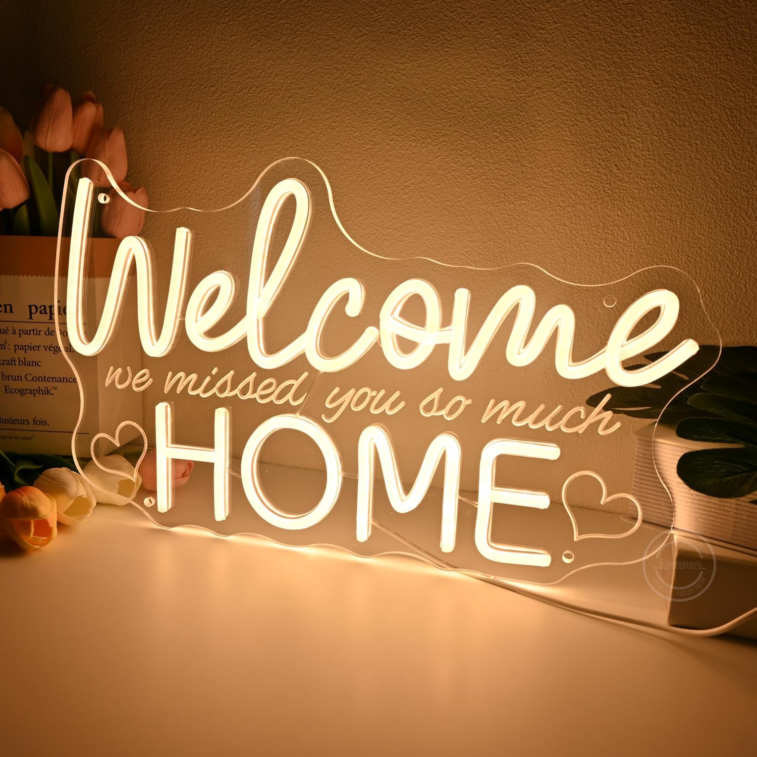 Britrio Welcome Home Neon Sign Family Housewarming Sign LED Wall Decor for Military Army Homecoming, Family Party Deployment School Returning Supplies Decorations Photo Backdrop for Celebration