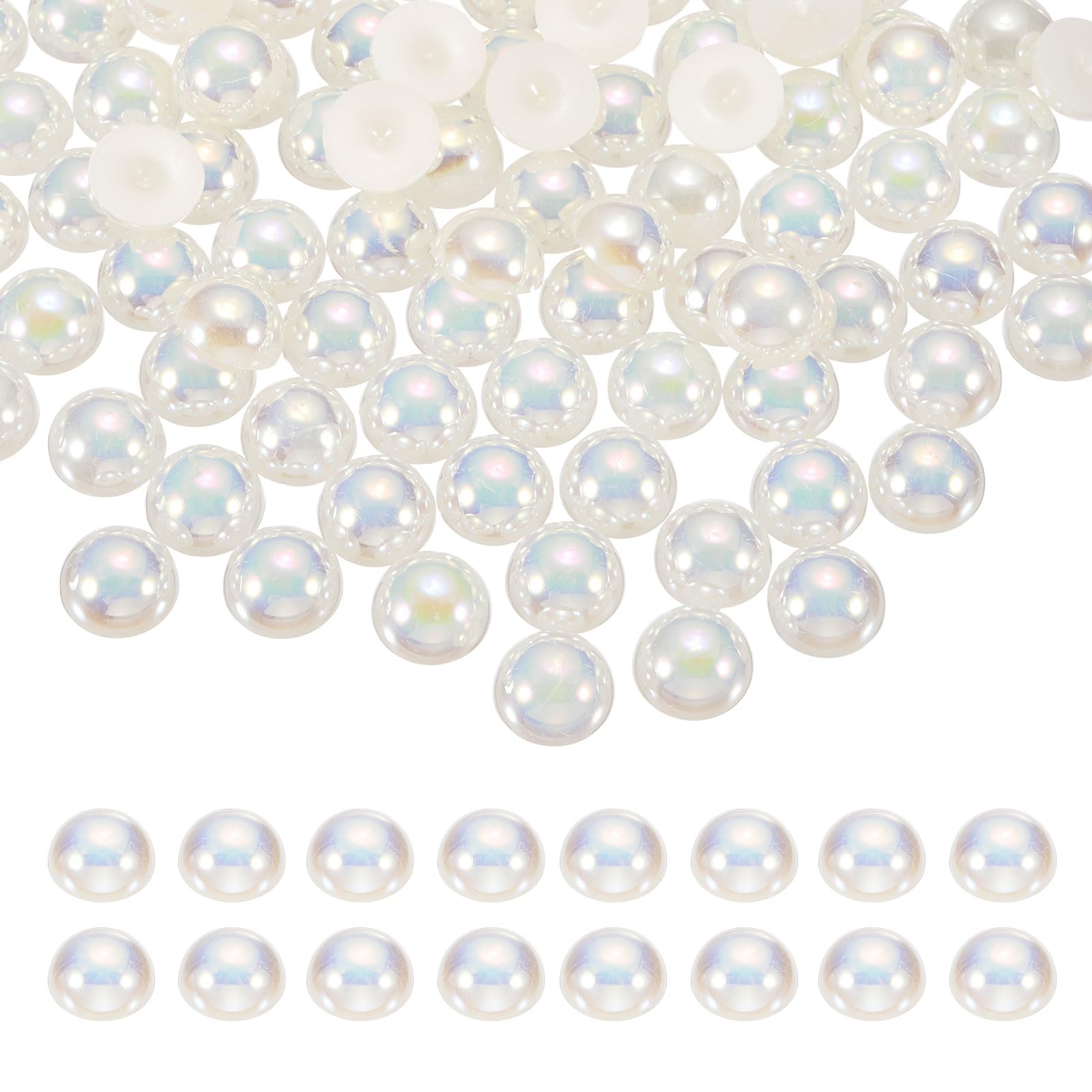 sourcing map 150Pcs Half Pearl for Crafts, 14mm Plastic Half Flatback Imitation Pearls Cabochon Loose Beads Rhinestone for DIY Crafts Clothing Tumbler Shoes Embellishment Nail (Beige AB)
