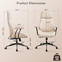 Vista 2 de Mid Century Modren - Silla de oficina, escritorio para computadora con ruedas, silla ejecutiva ergonómica de respaldo alto con soporte lumbar, silla
