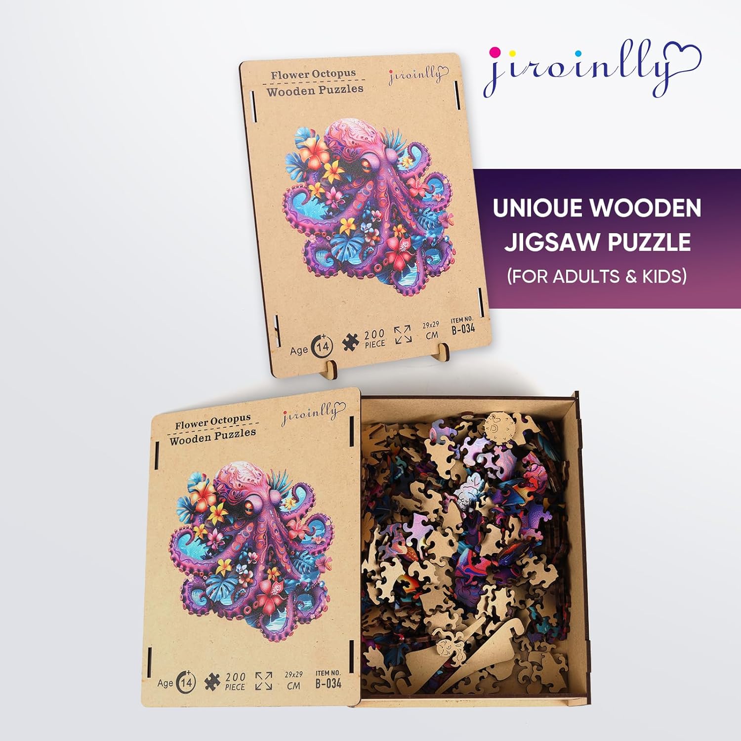 Jiroinlly Octopus Wooden Puzzle for Adults, Ocean Jigsaw Puzzles 500 Pieces, Unique Shaped Family Reunion Puzzle, Beautiful Package, Best Gift for Family and Friends 16.86x16.9 in