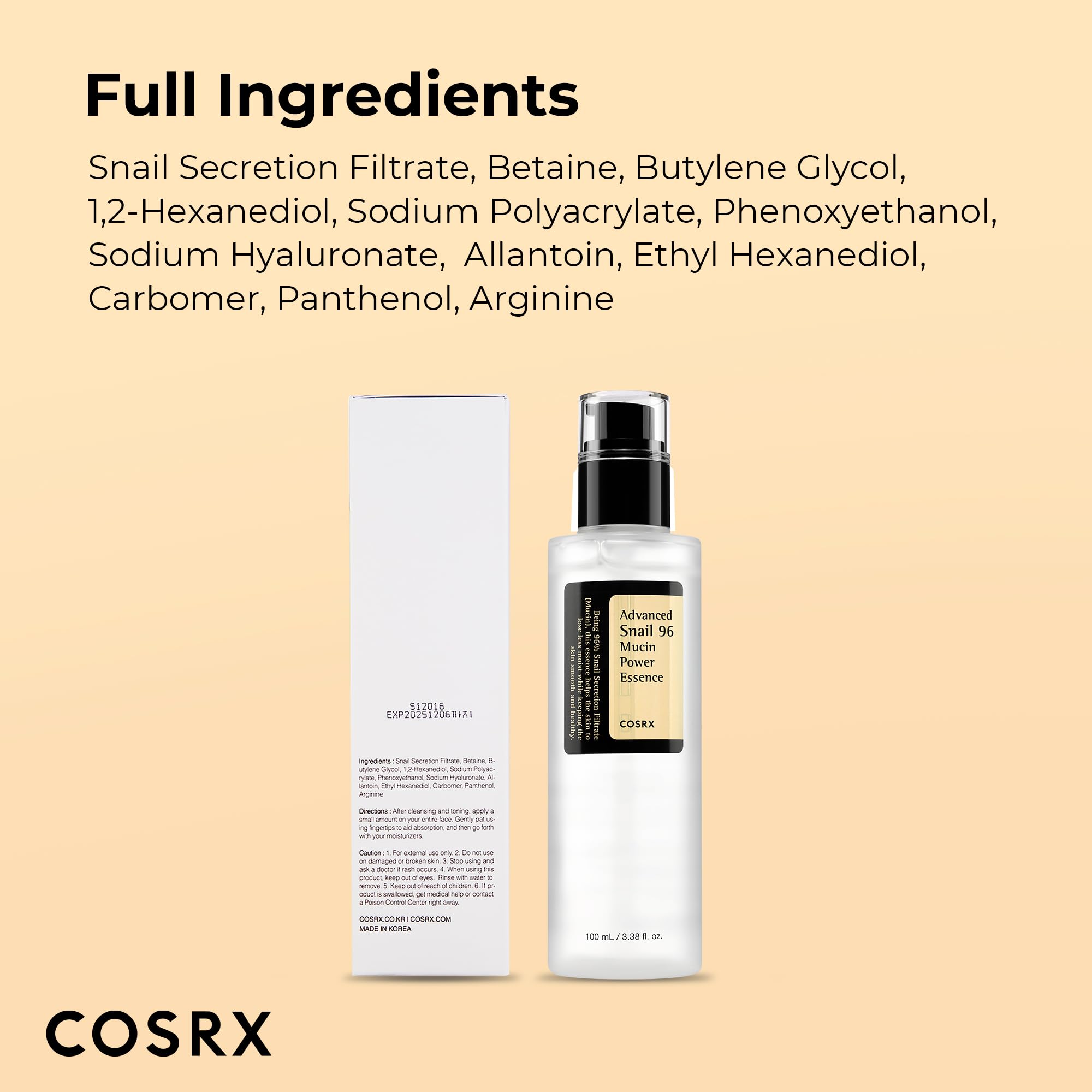Cosrx Snail 96 Muzin-Power Essence 100 Ml Serum do Twarzy, Biały/Czarny, 100 ml