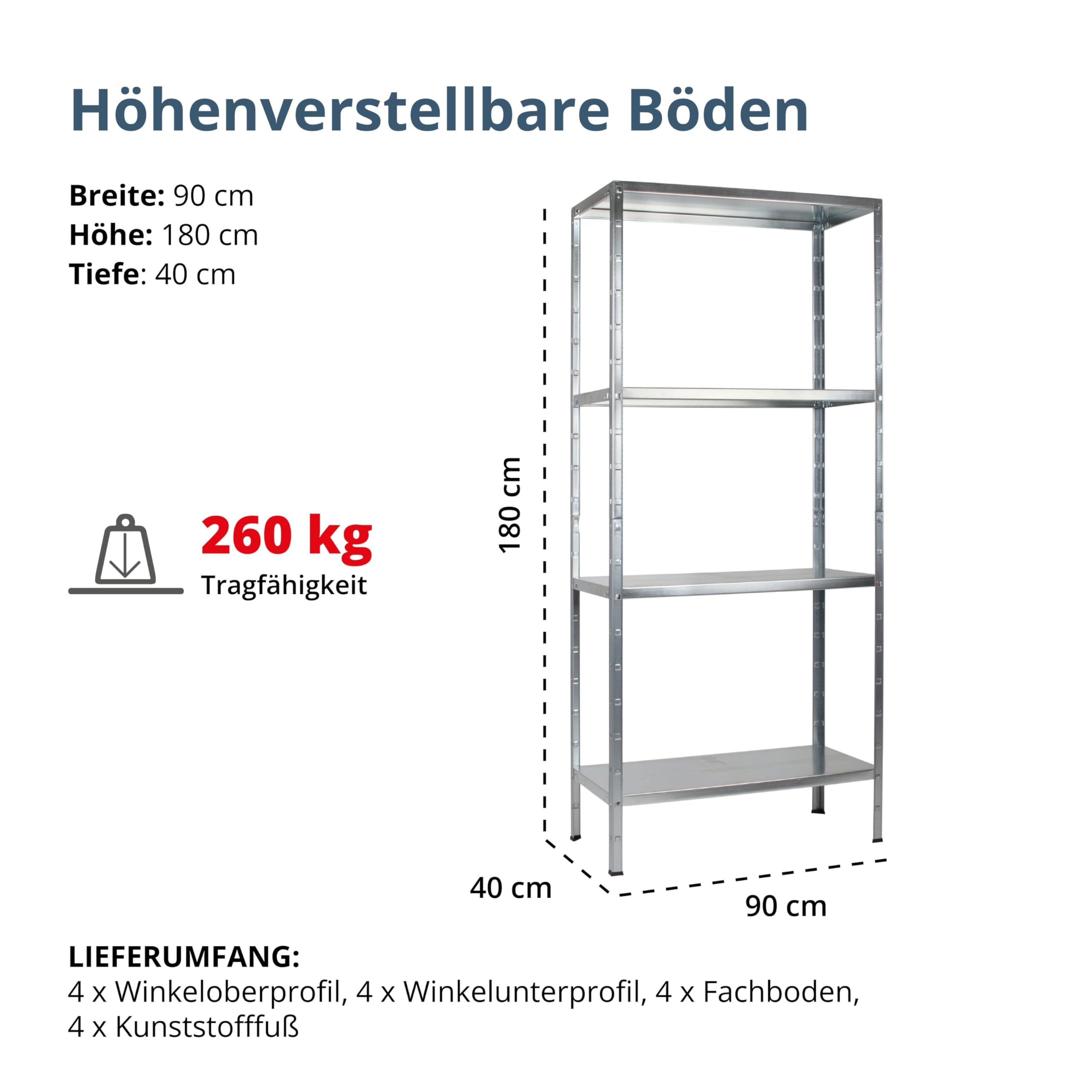 SCHULTE Regalwelt 2er Set Steckregal mit 4 PowerMAX Fachböden, 65 kg Tragkraft, 180x90x40 cm (HxBxT), verzinkt (Lagerregal, Werkstattregal, Kellerregal